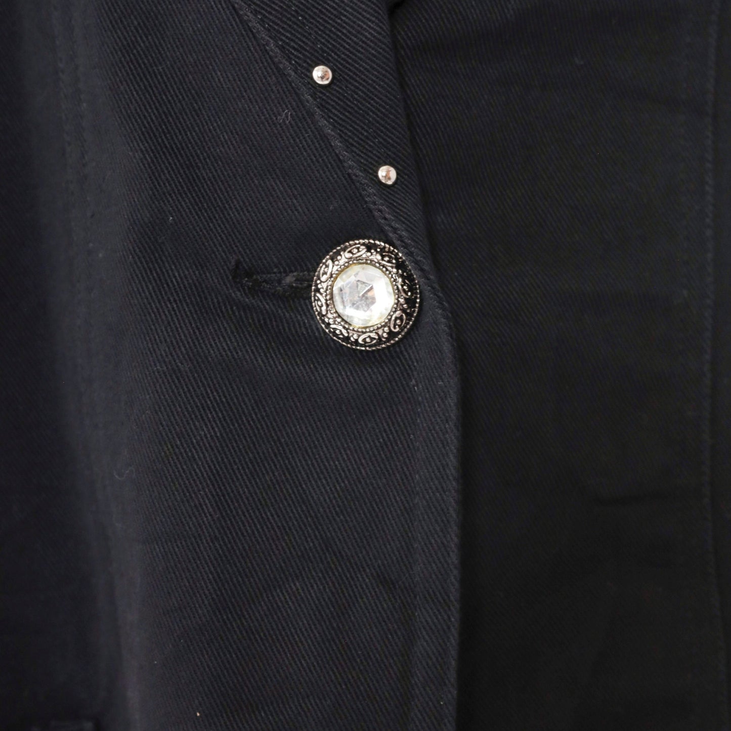 90s Black Blazer Gold Embroidered Rhinestone Studs Single Button Medium