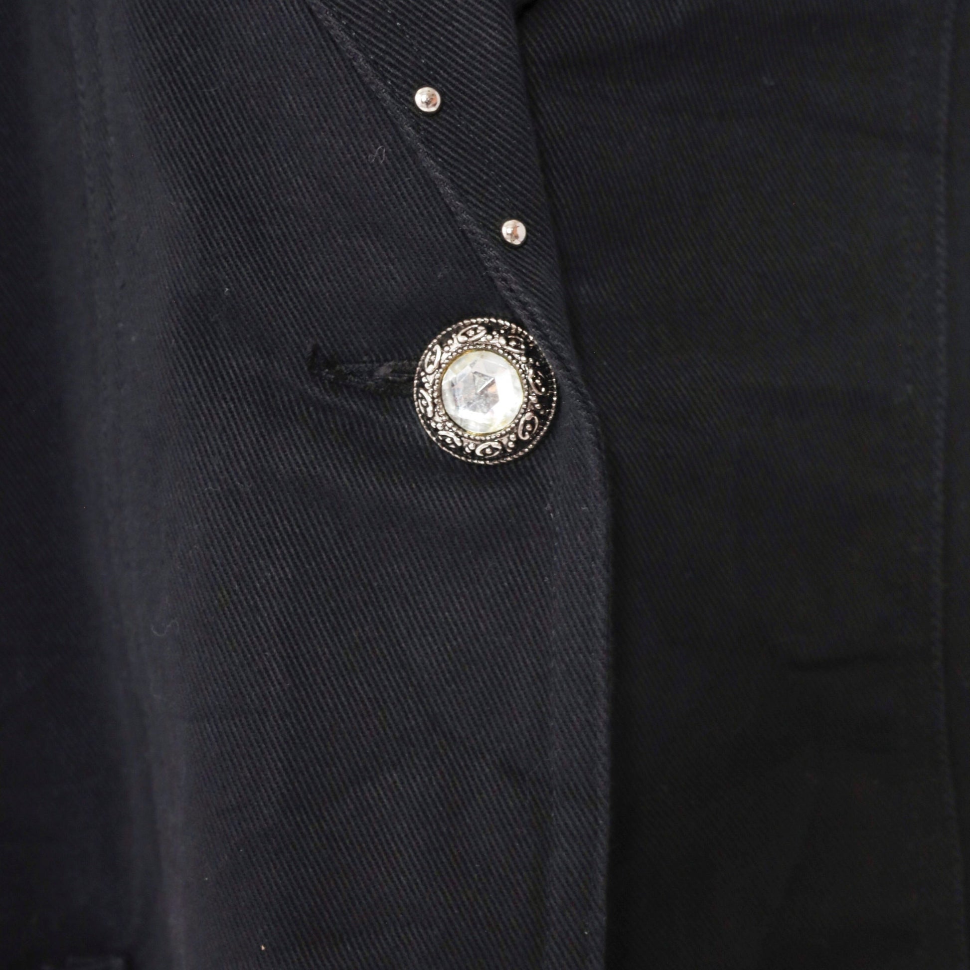 90s Black Blazer Gold Embroidered Rhinestone Studs Single Button Medium
