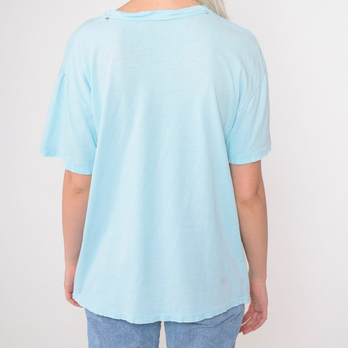 90s Polo Ralph Lauren T Shirt Baby Blue Distressed Logo Medium