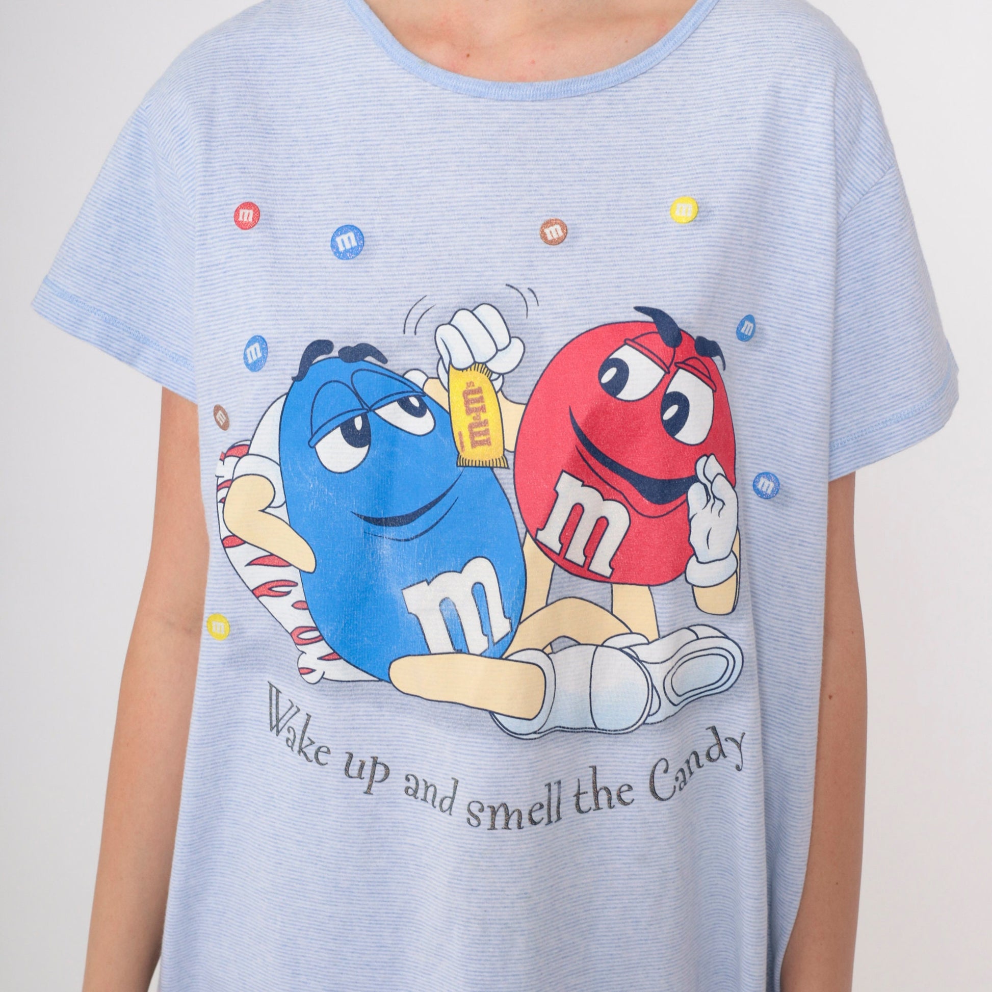 90s M&Ms T-Shirt Dress Blue Striped Graphic Pajama Dress Large XL