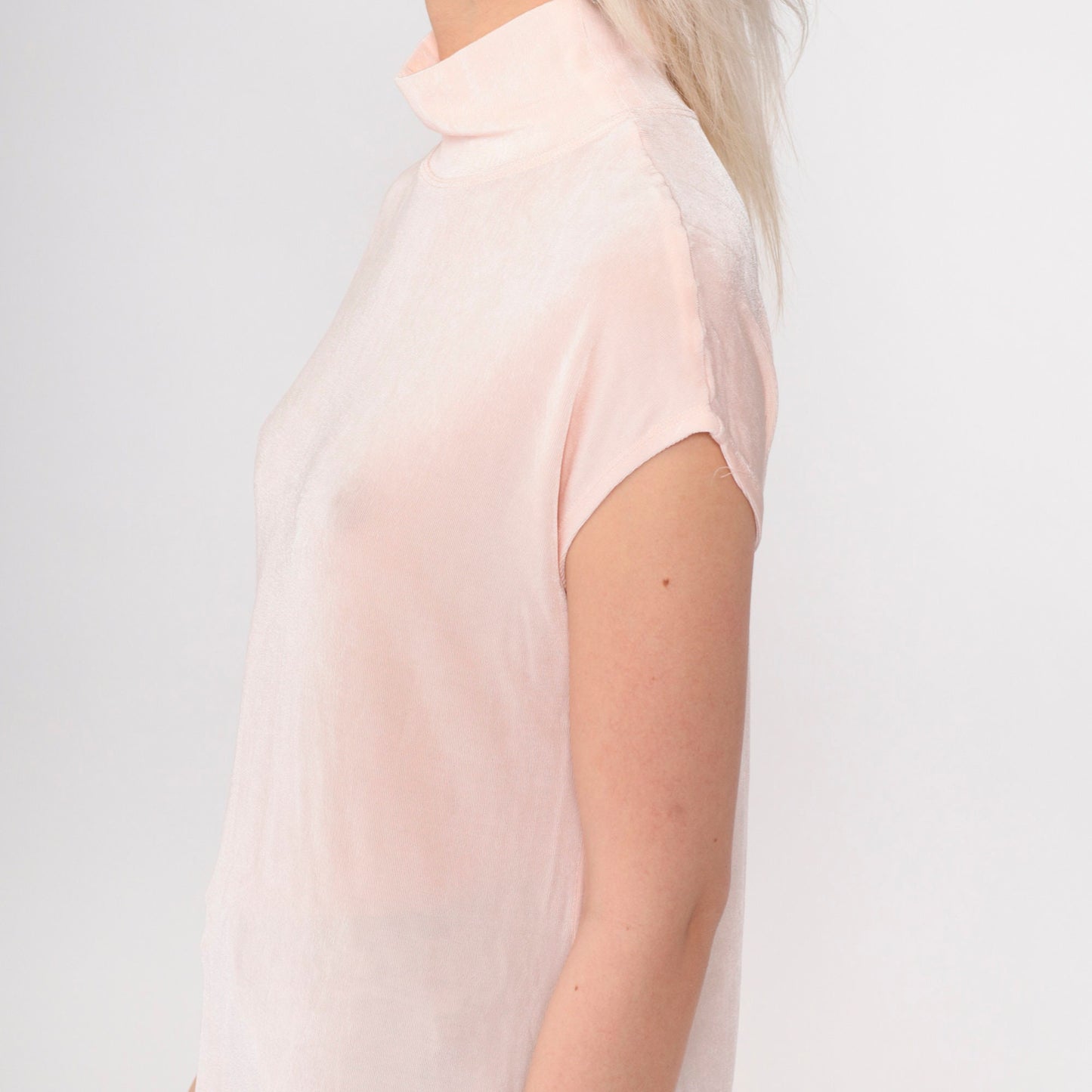 90s Coldwater Creek Mock Neck Top Baby Pink Cap Sleeve Medium M