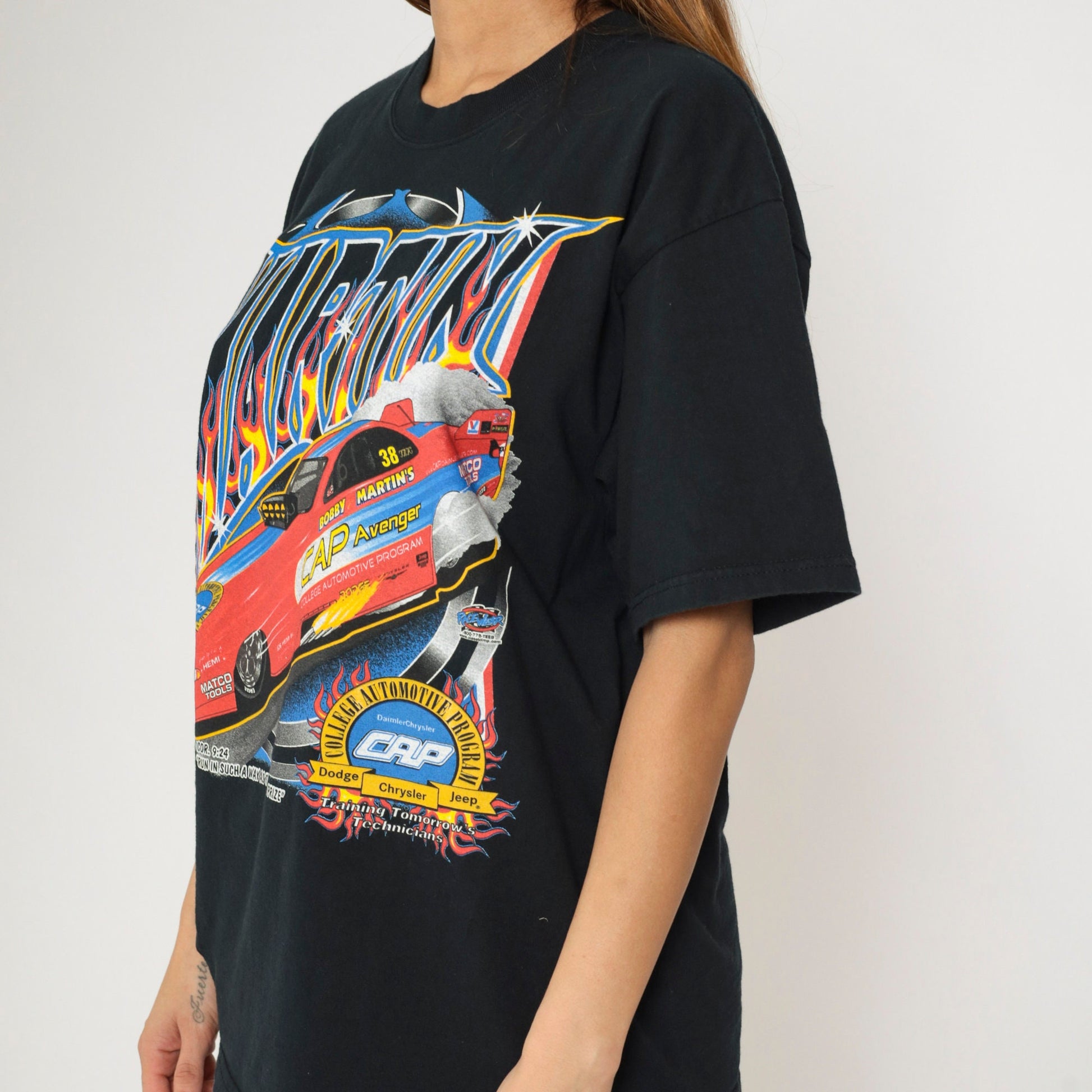 00s Bobby Martin CAP Racing Drag Car Graphic T-Shirt Black Large