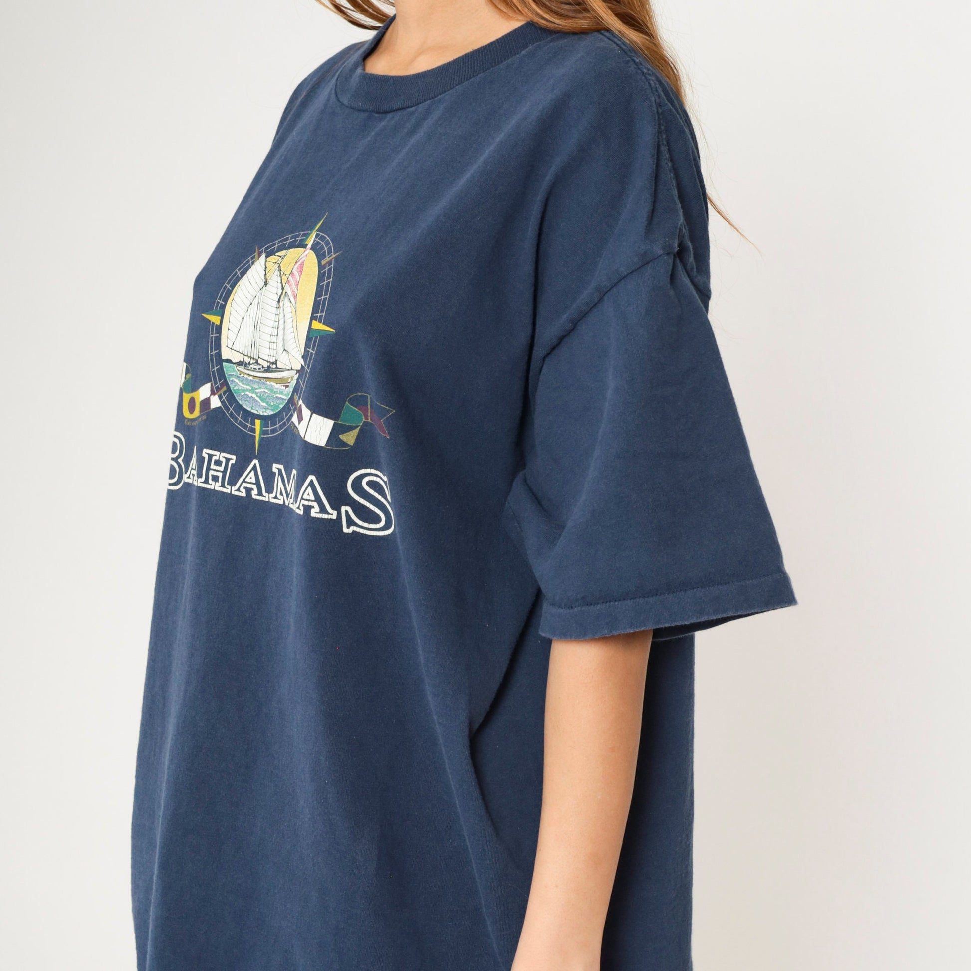 90s Bahamas Sailboat Graphic T Shirt Cotton Nautical Flag Tee Extra Extra Large XXL