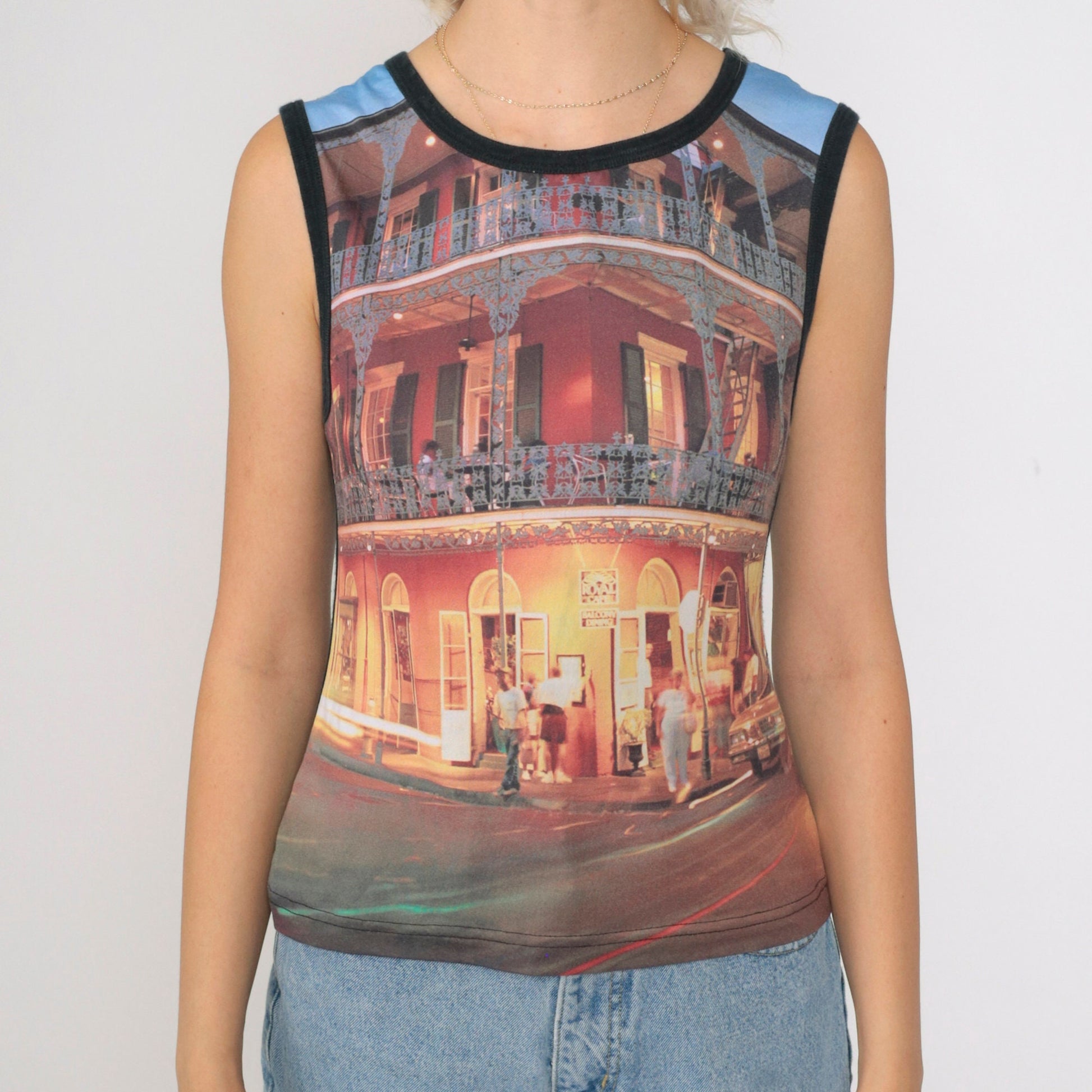 Y2K New Orleans Cityscape Tank Top 00s Urban Graphic Sleeveless Small
