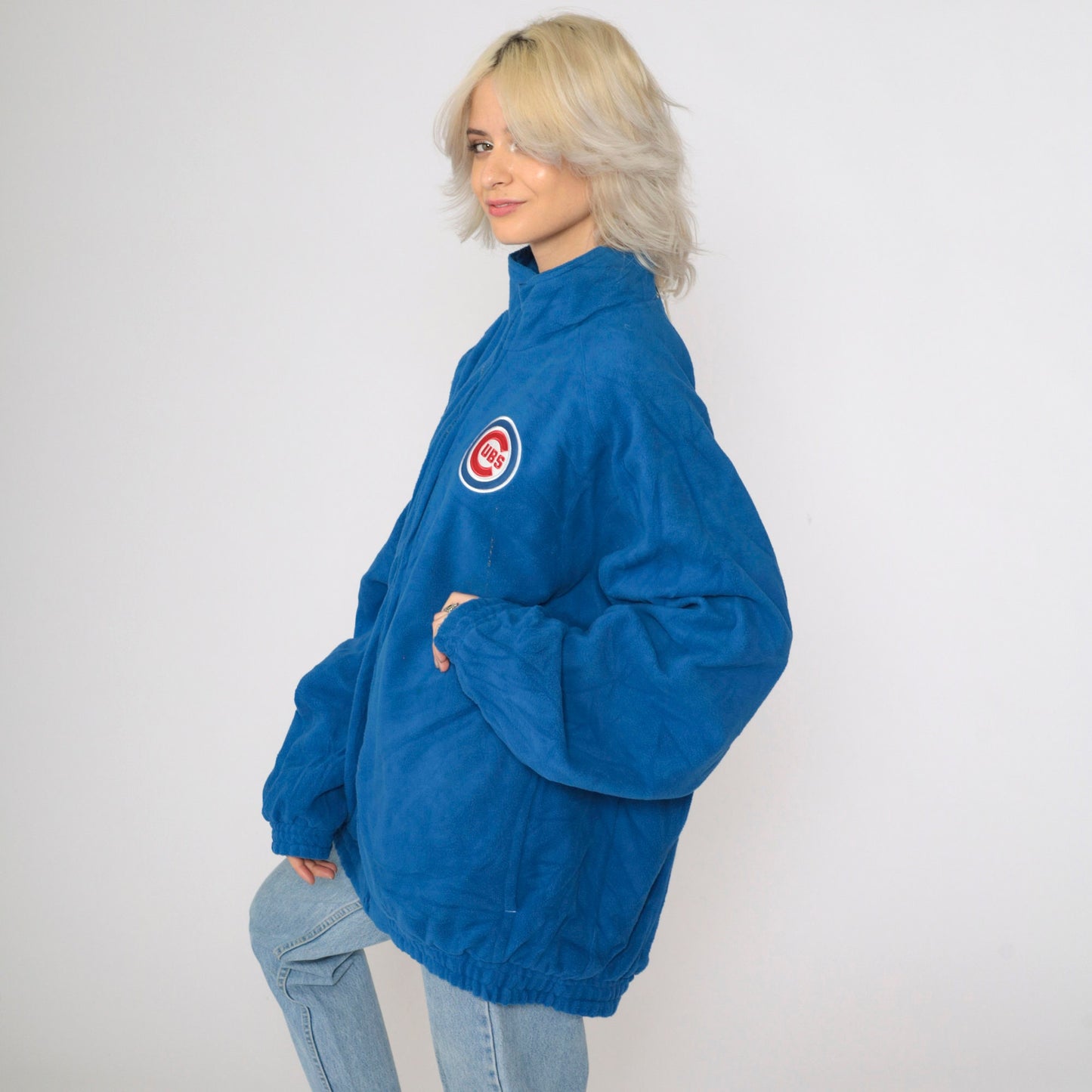 Chicago Cubs Reversible Windbreaker Fleece Jacket Red Blue Color Block XXL