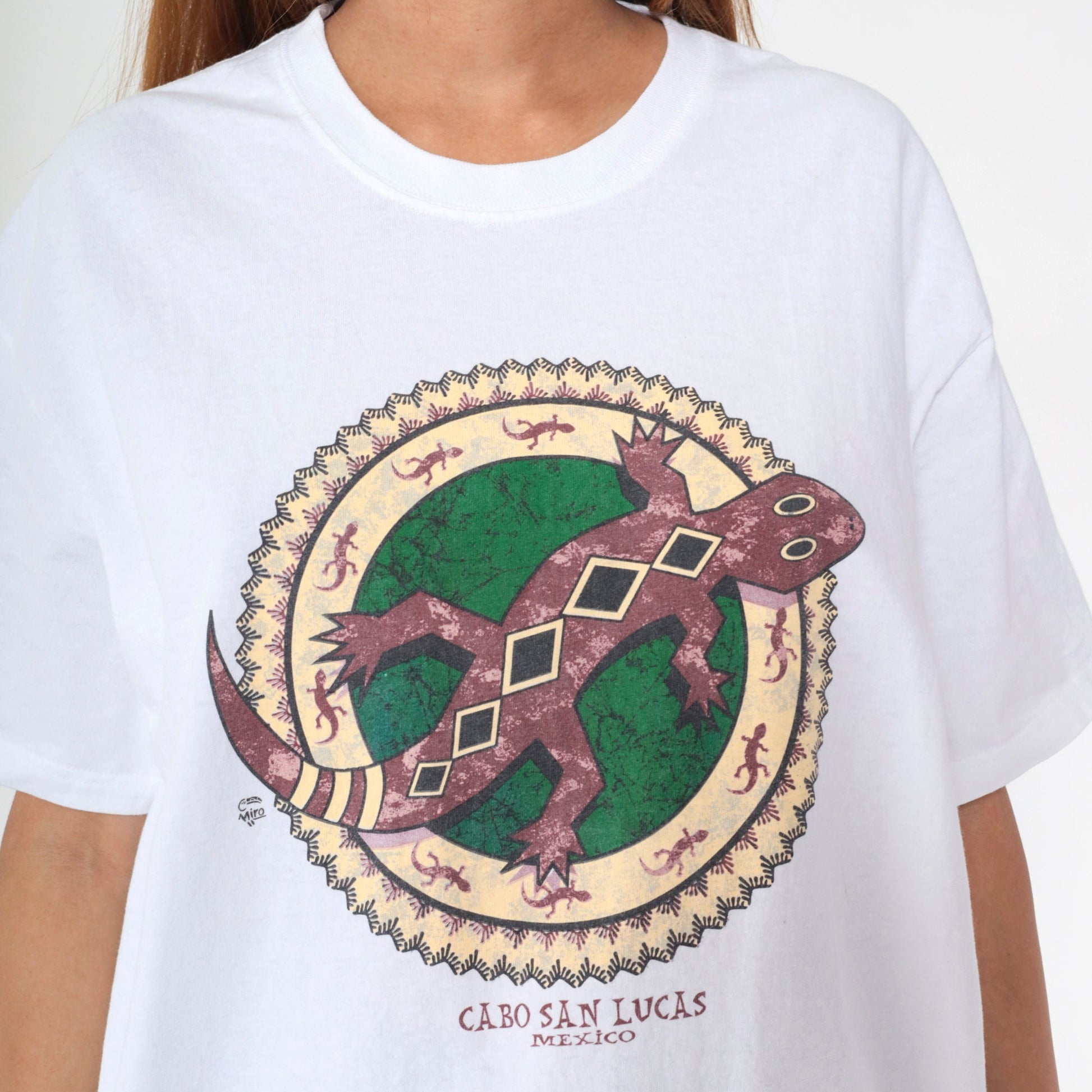 90s Cabo San Lucas Gecko Graphic T-Shirt White Cotton Crewneck Extra Large XL