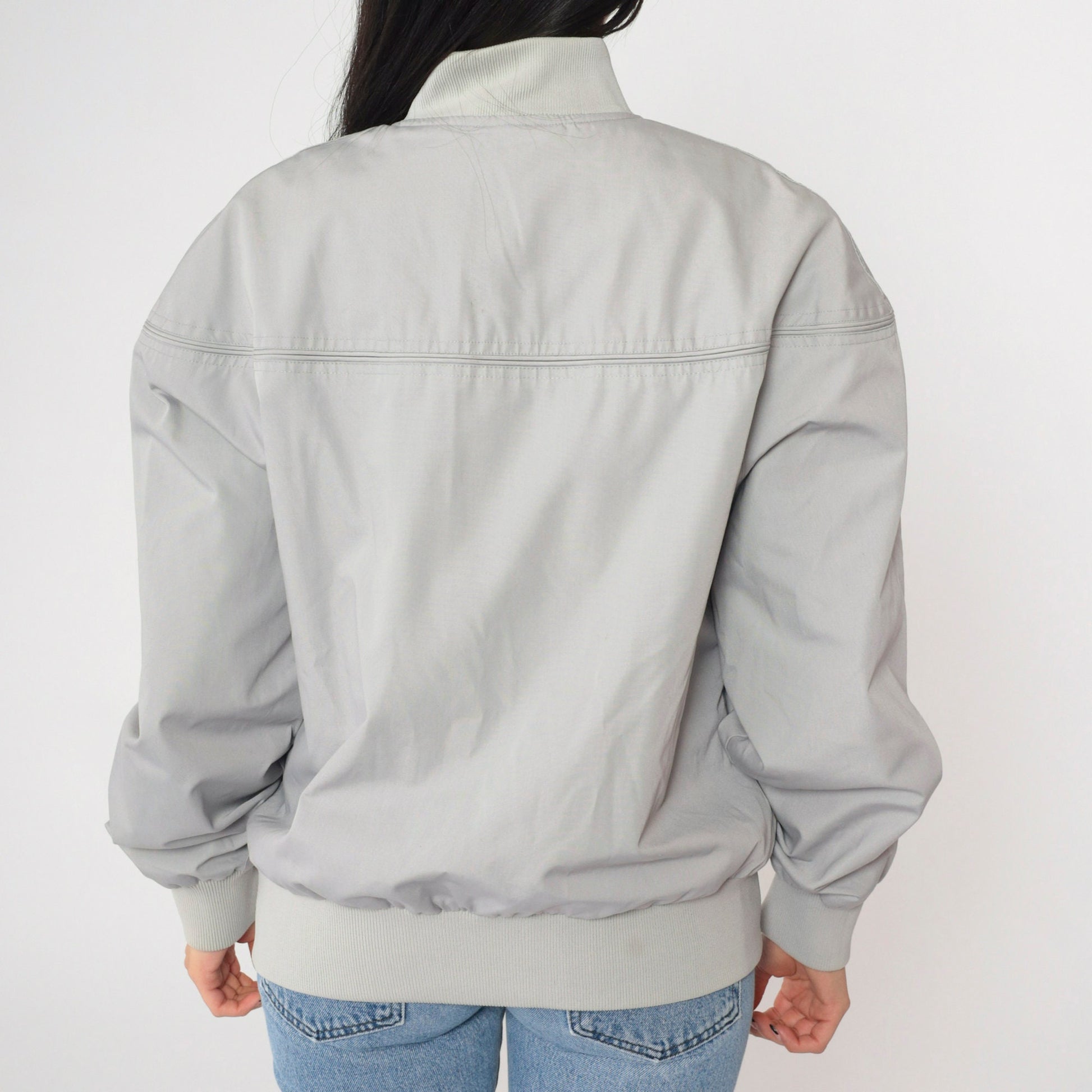 80s Grey Bomber Jacket Cafe Racer Windbreaker Vintage Moto Large
