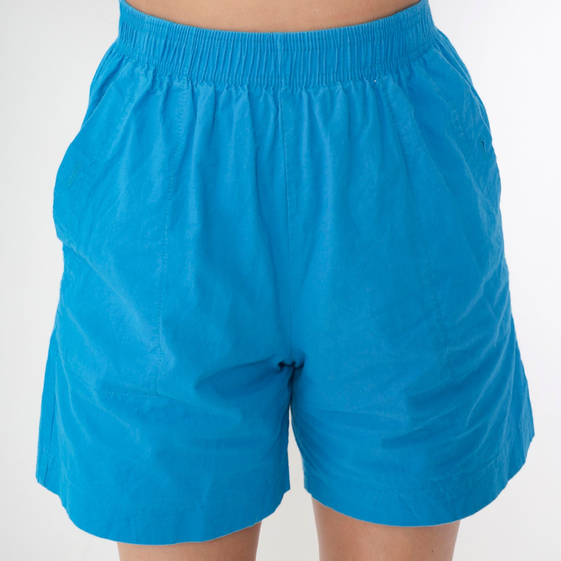90s Blue Cotton Lounge Shorts High Waist Elastic Waist Small S