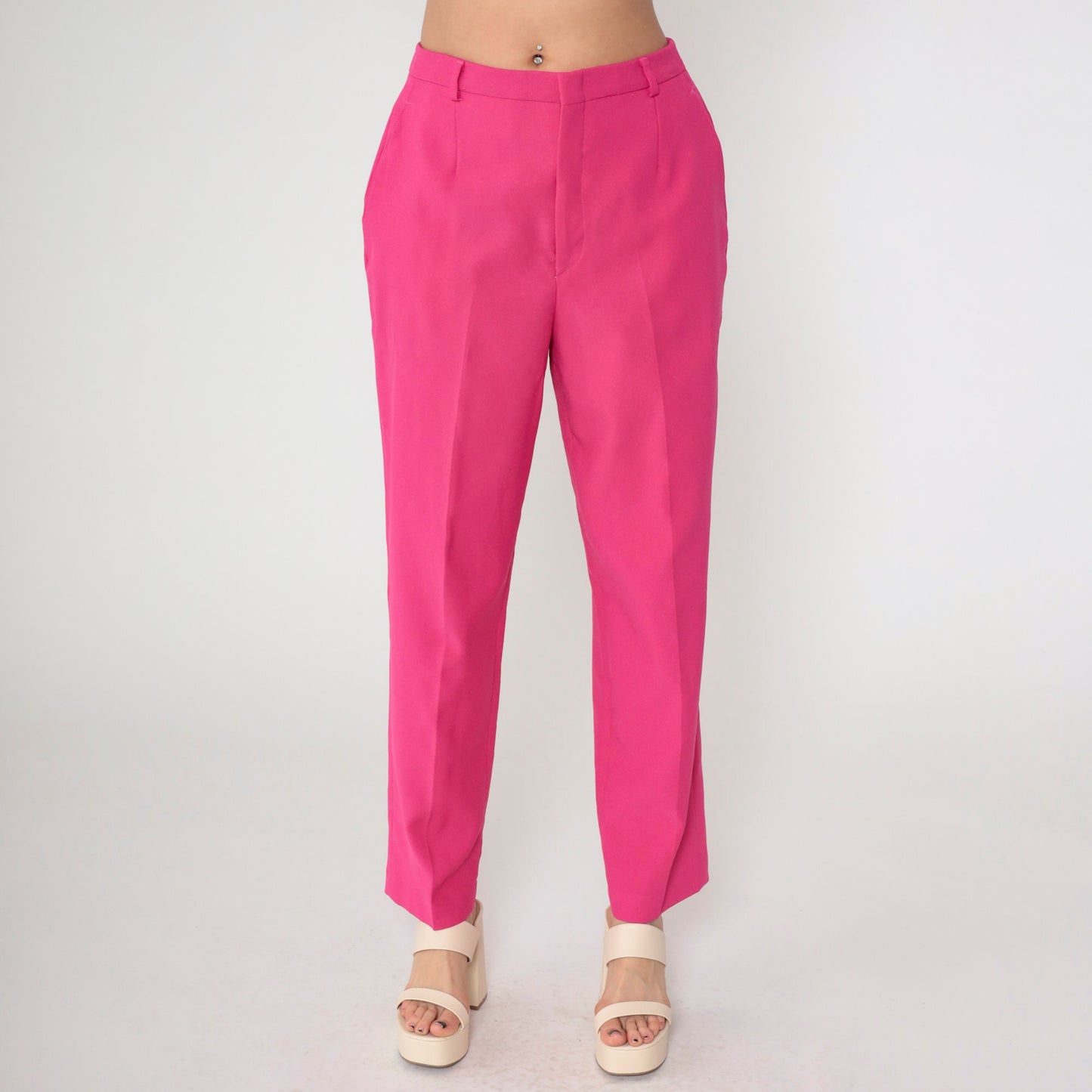 80s Haggar Hot Pink High-Waist Straight Trousers Size 14