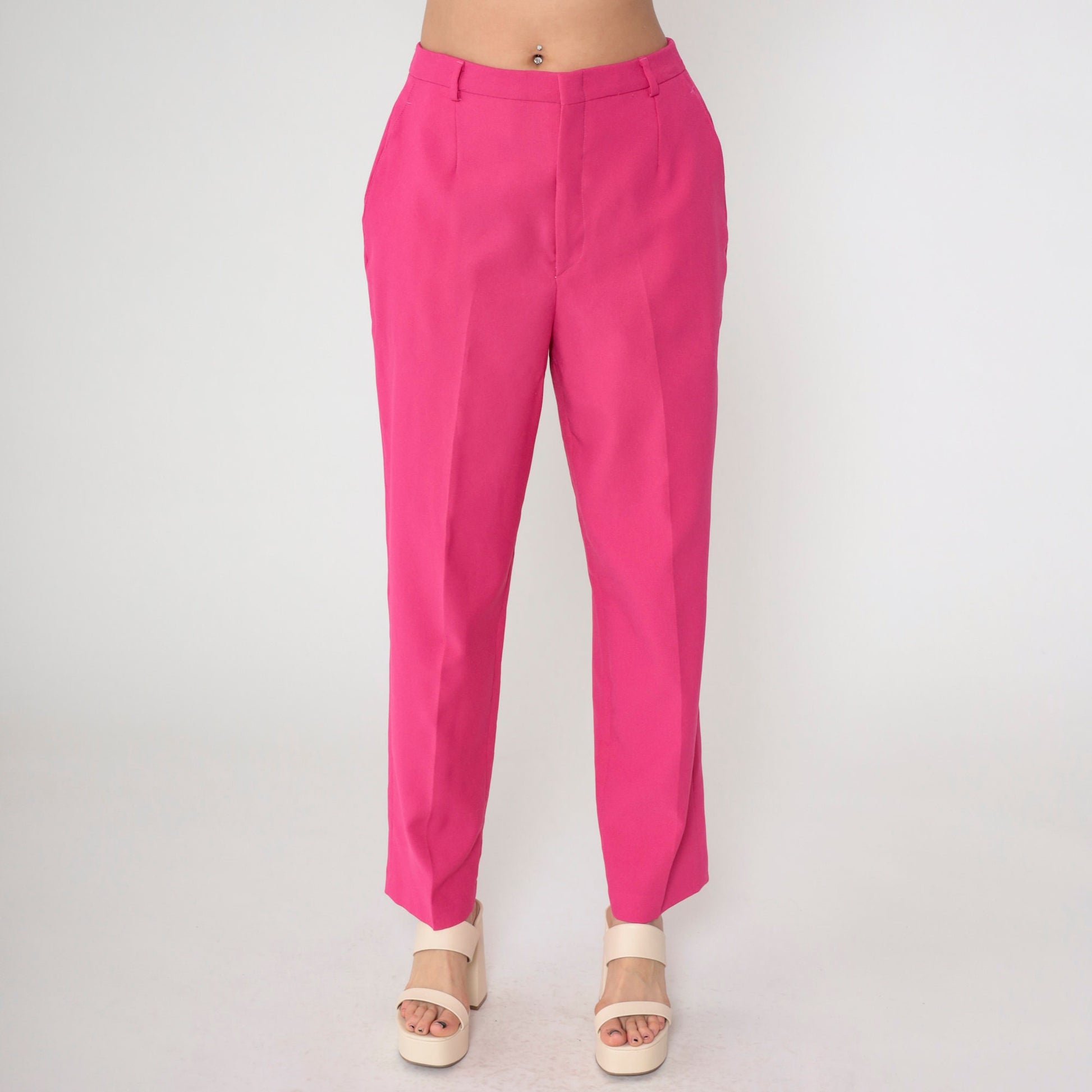 80s Haggar Hot Pink High-Waist Straight Trousers Size 14