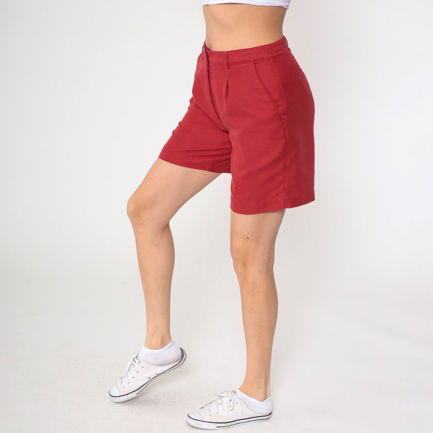 00s Makaha Valley Country Club Red Pleated High-Waist Shorts Small