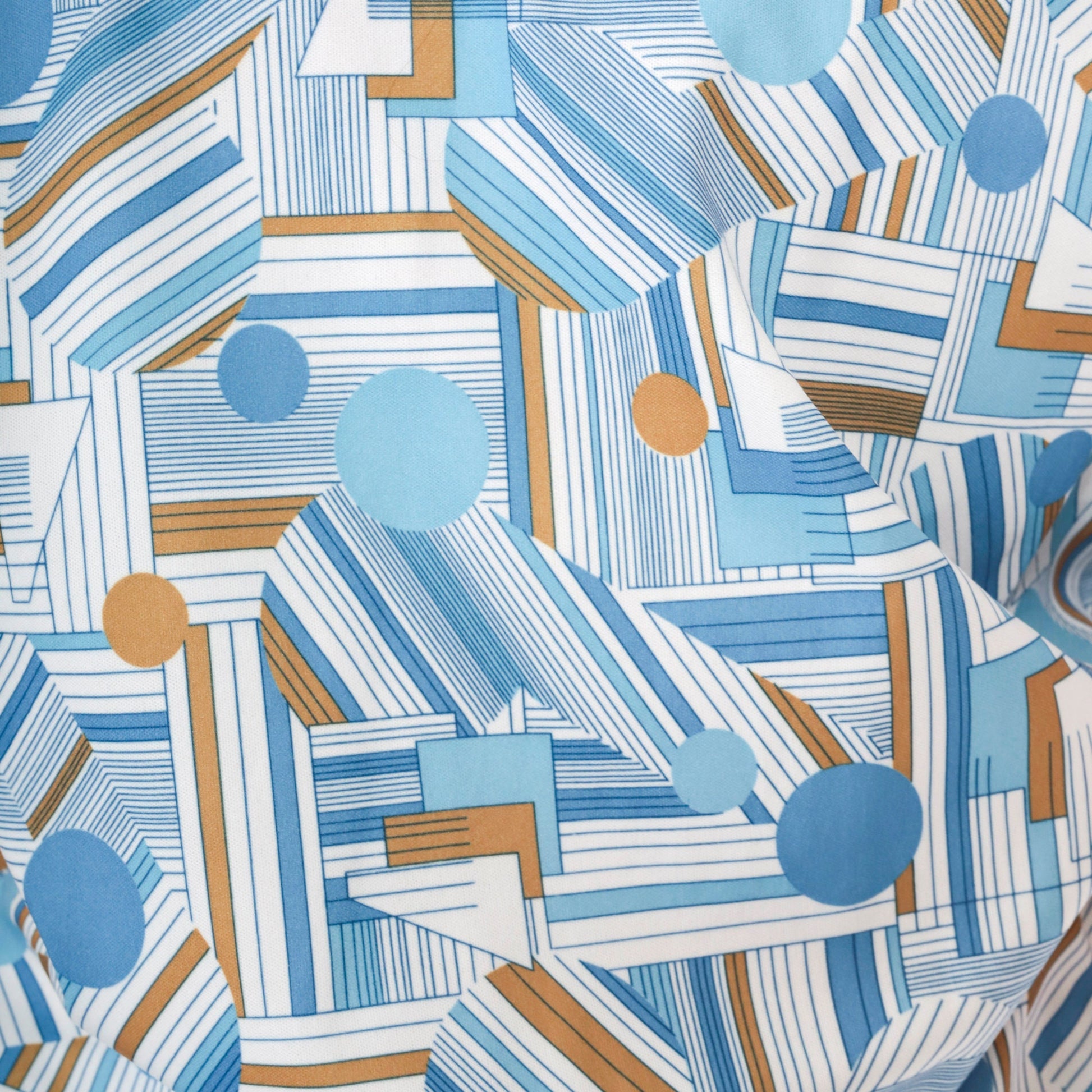 70s Lily Daché Psychedelic Geometric Dagger Collar Shirt Blue Medium