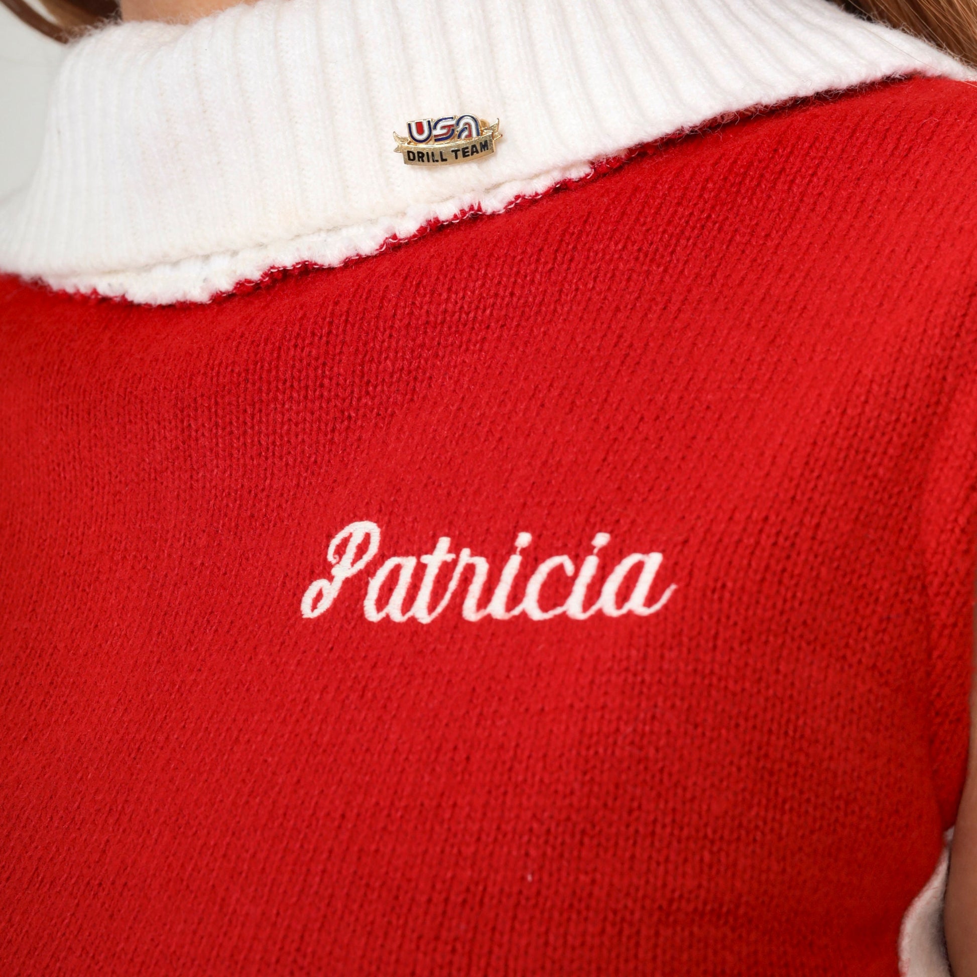 80s USA Drill Team Sweater Red Knit White Stripe Patricia Cheer Top Small