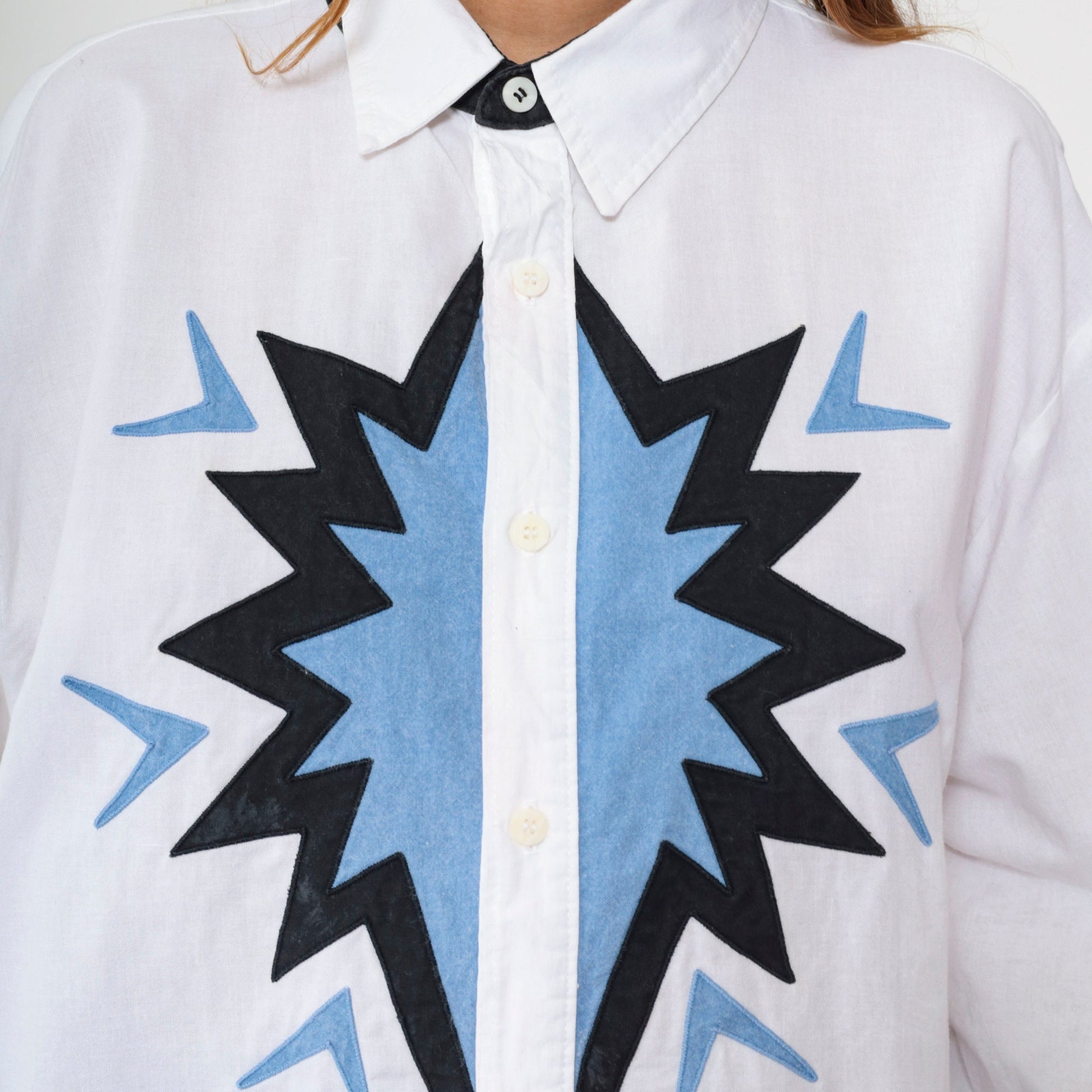 Y2K Southwestern Graphic Western Button-Up Shirt White Cotton Extra Large XXL