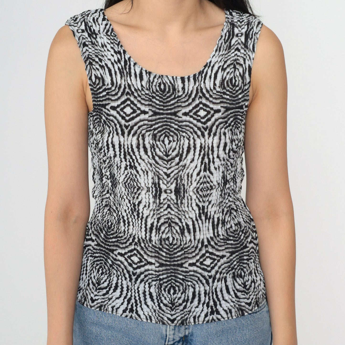 Y2K Geometric Popcorn Texture Tank Top Psychedelic Op Art Print Small Medium