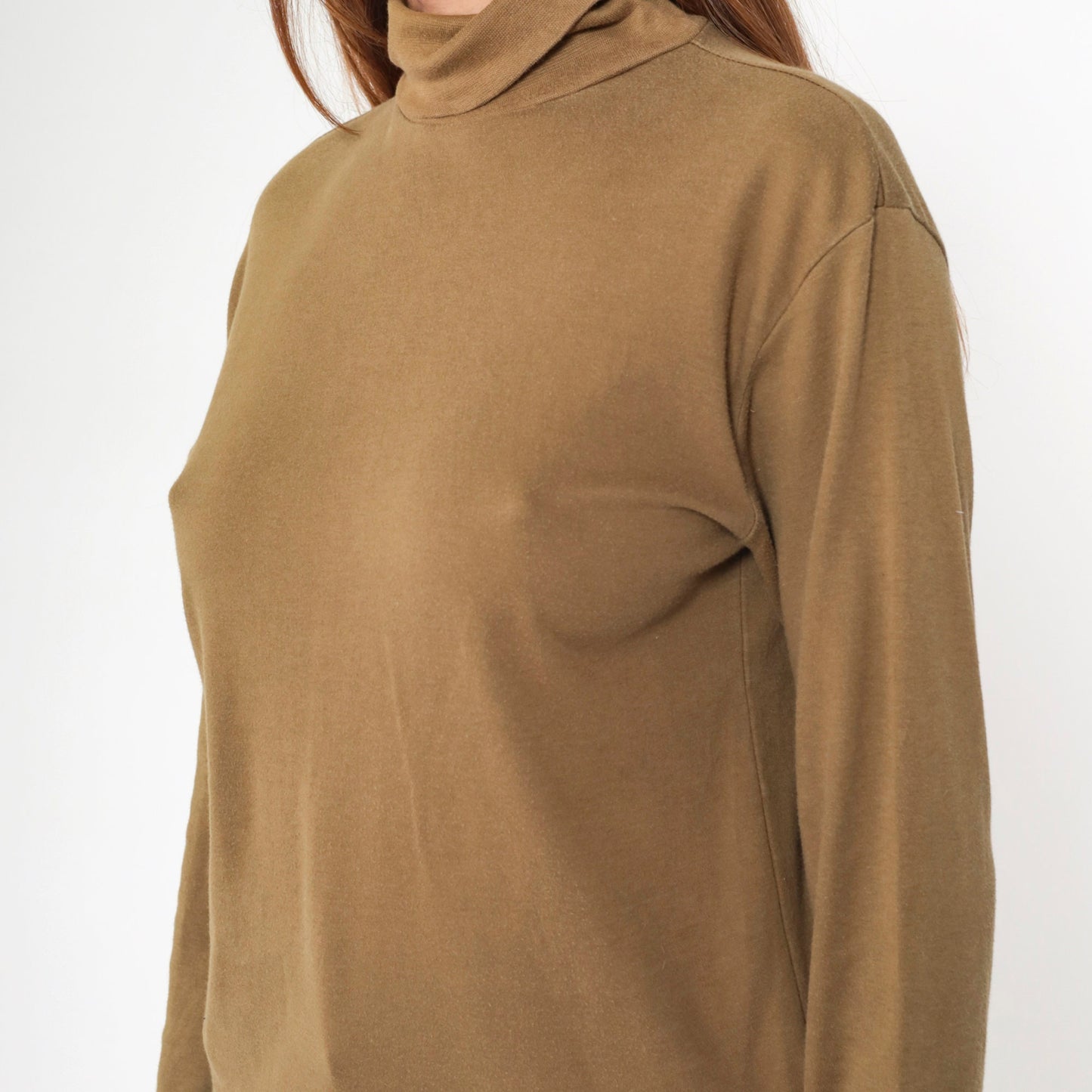 90s Brown Turtleneck Long Sleeve Shirt Cotton Blend Medium