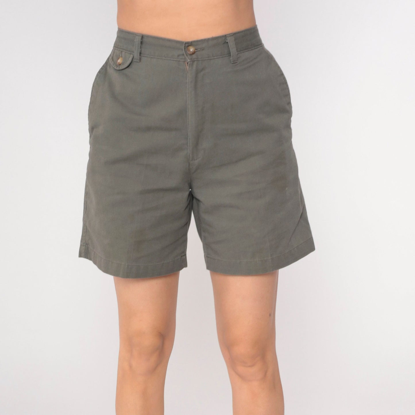 00s Taupe High-Waisted Trouser Shorts Cotton Blend W32 Medium