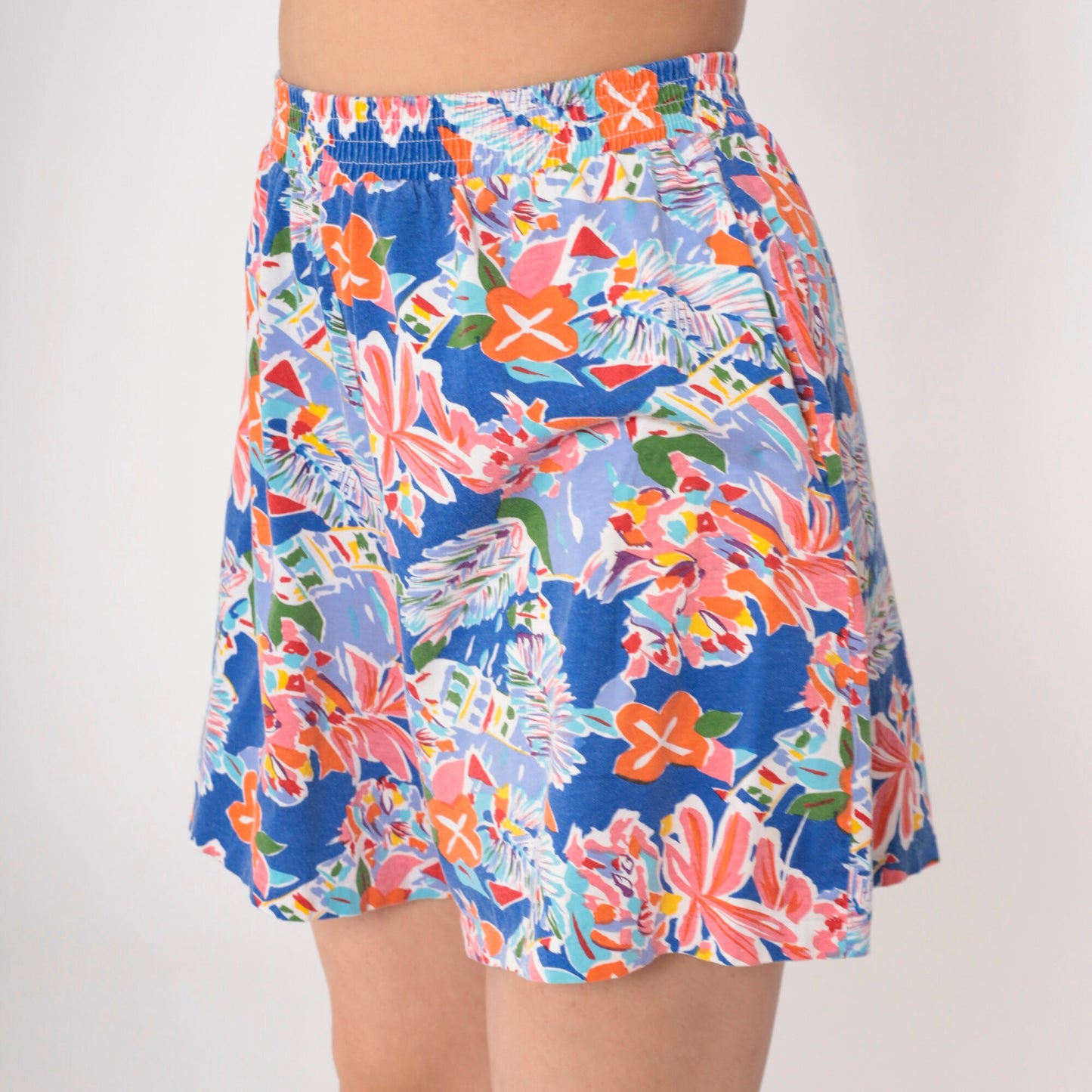90s Tropical Floral Abstract Cotton Shorts High Waist Small Medium