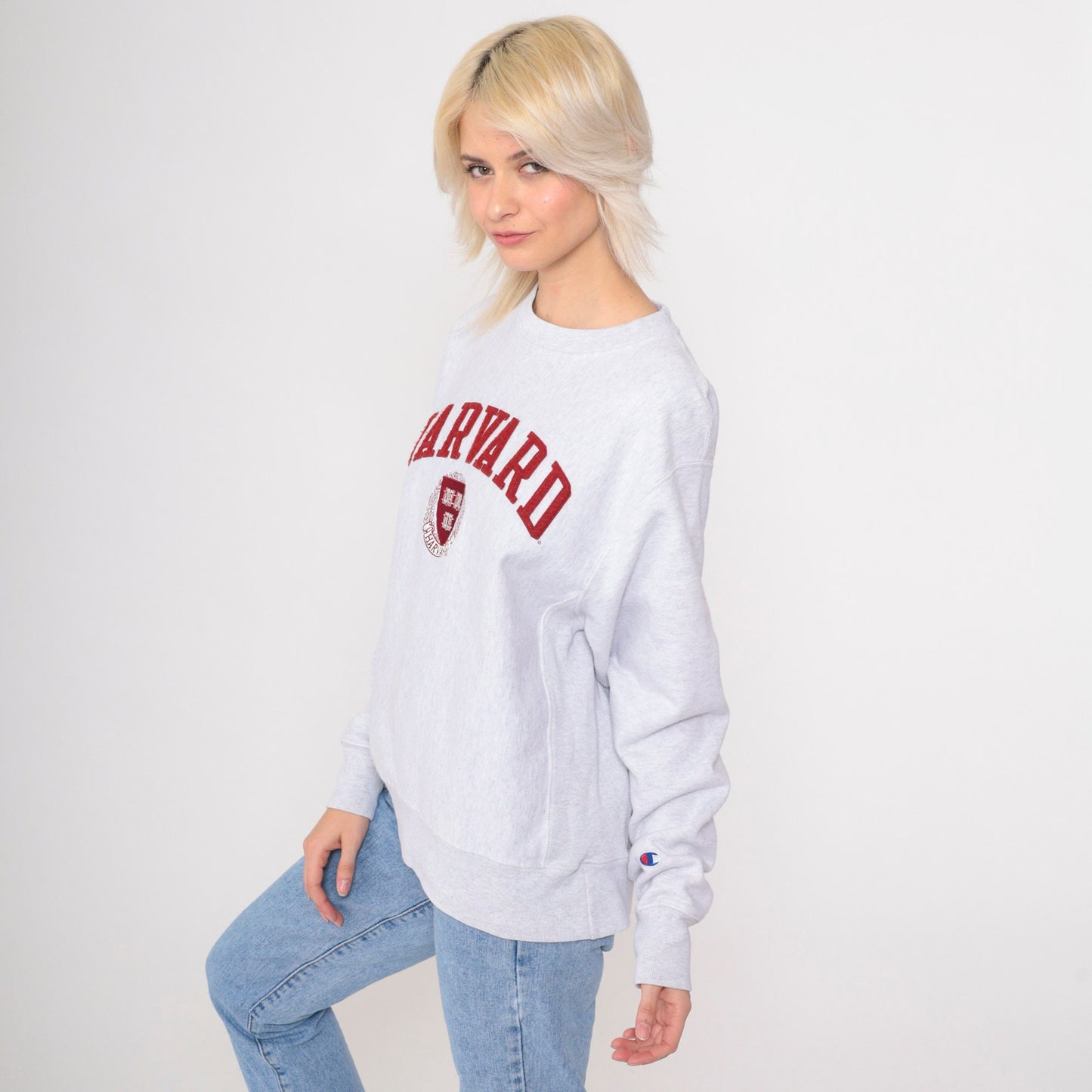 90s Champion Reverse Weave Harvard University Sweatshirt Grey Medium