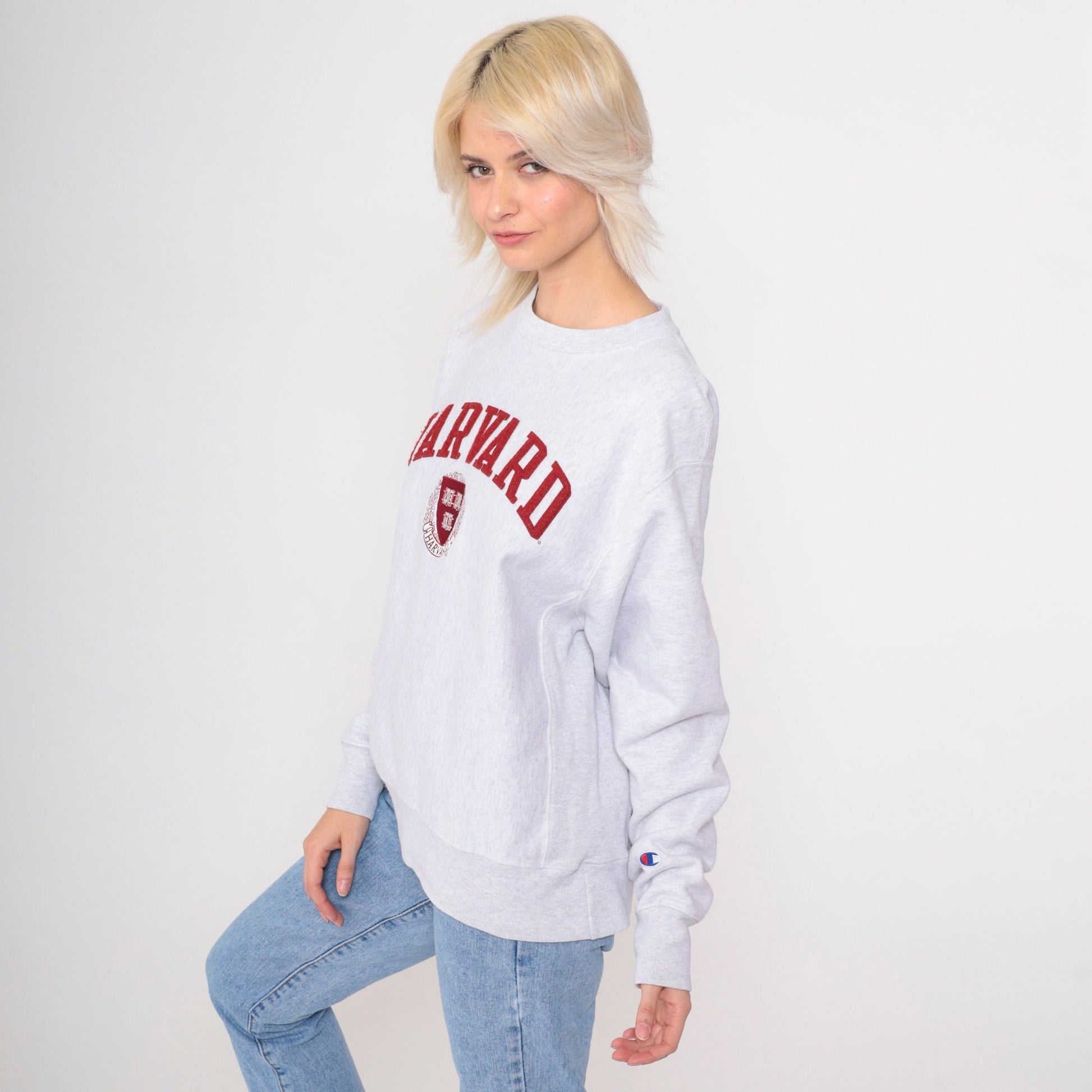 90s Champion Reverse Weave Harvard University Sweatshirt Grey Medium