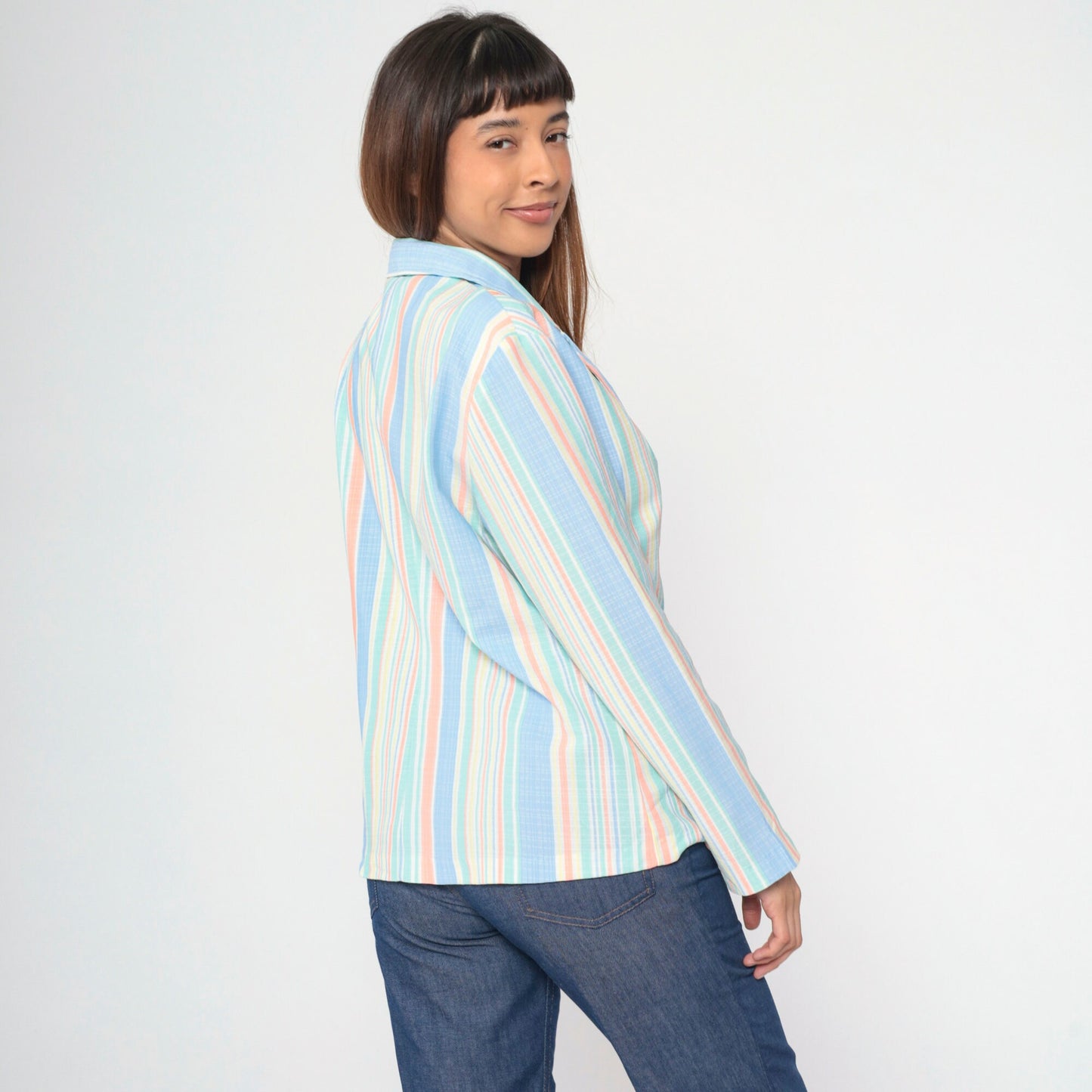 70s Beeline Fashions Pastel Striped Blazer Notched Collar Medium