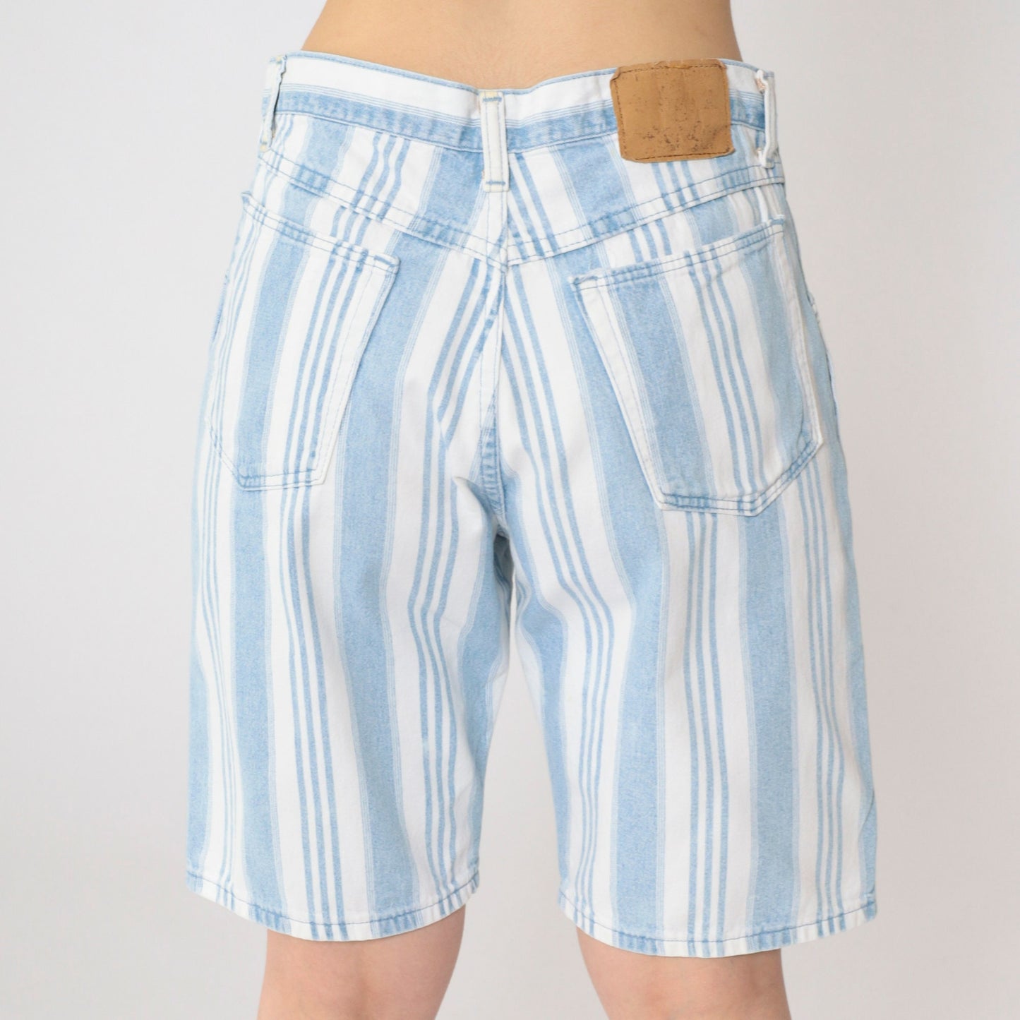 90s Wrangler Striped Denim Shorts High Waist Light Blue White Medium 31