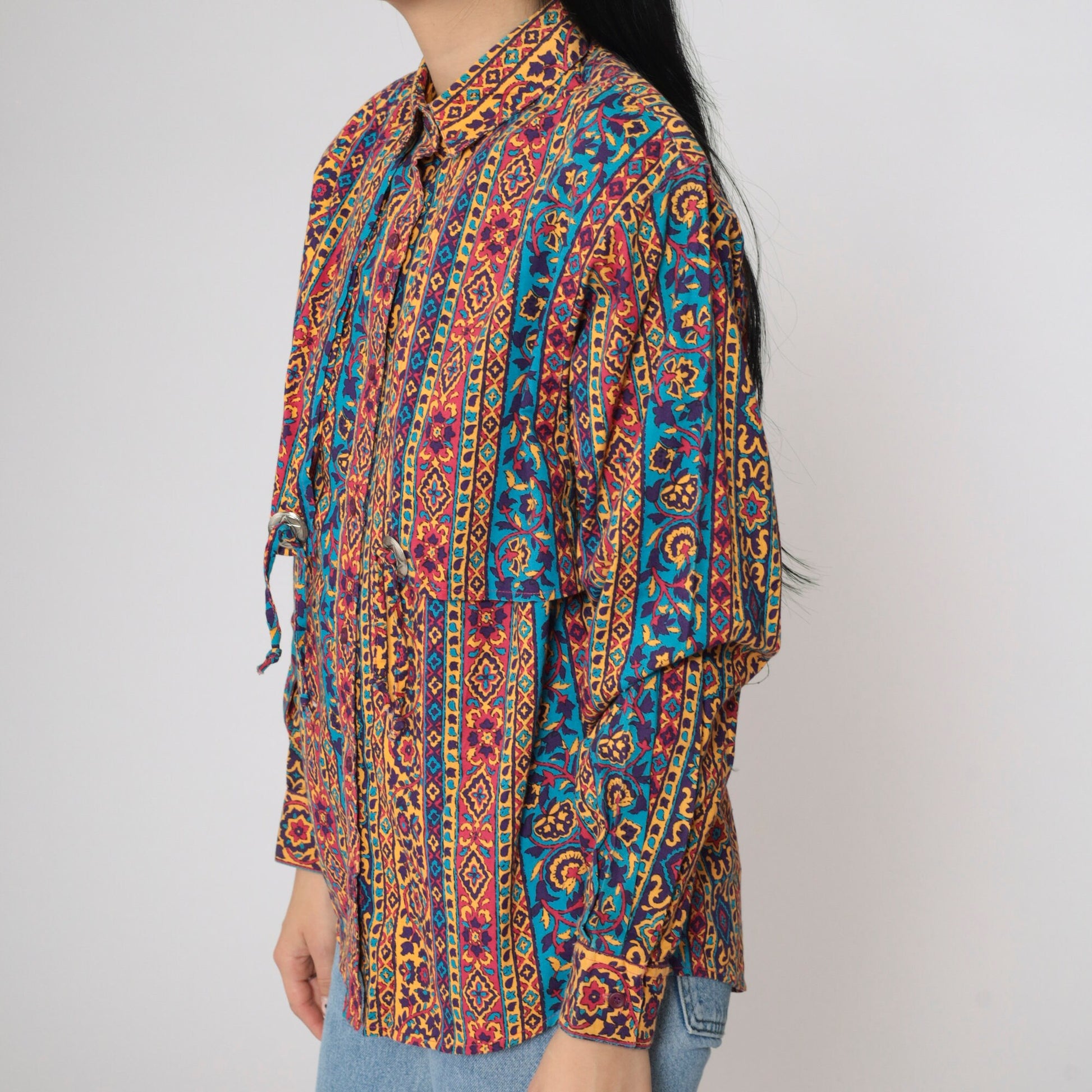 90s Frontier Series Western Floral Button Up Shirt Concho Medium