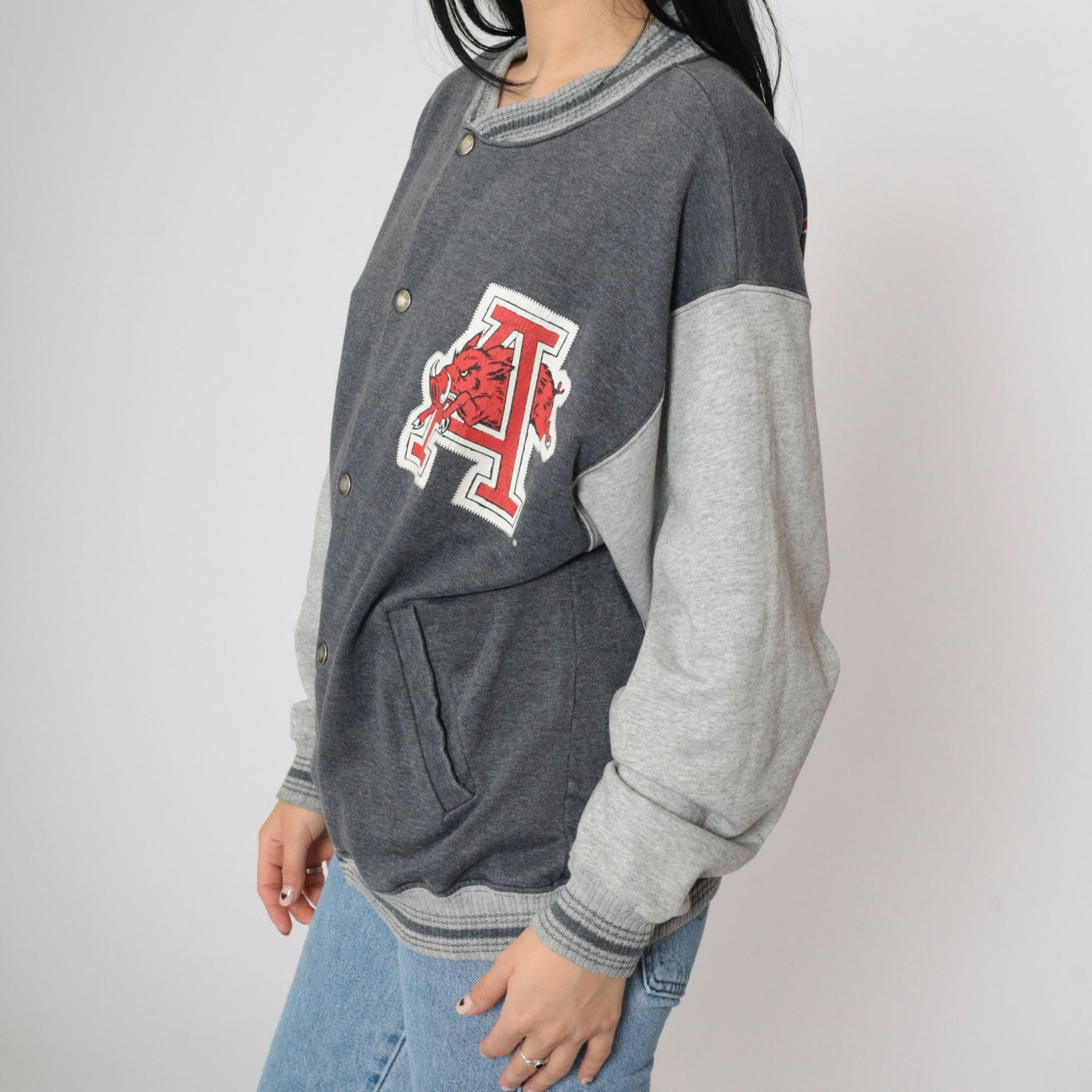 90s Arkansas Razorbacks National Champs Snap Jacket Grey Colorblock Large