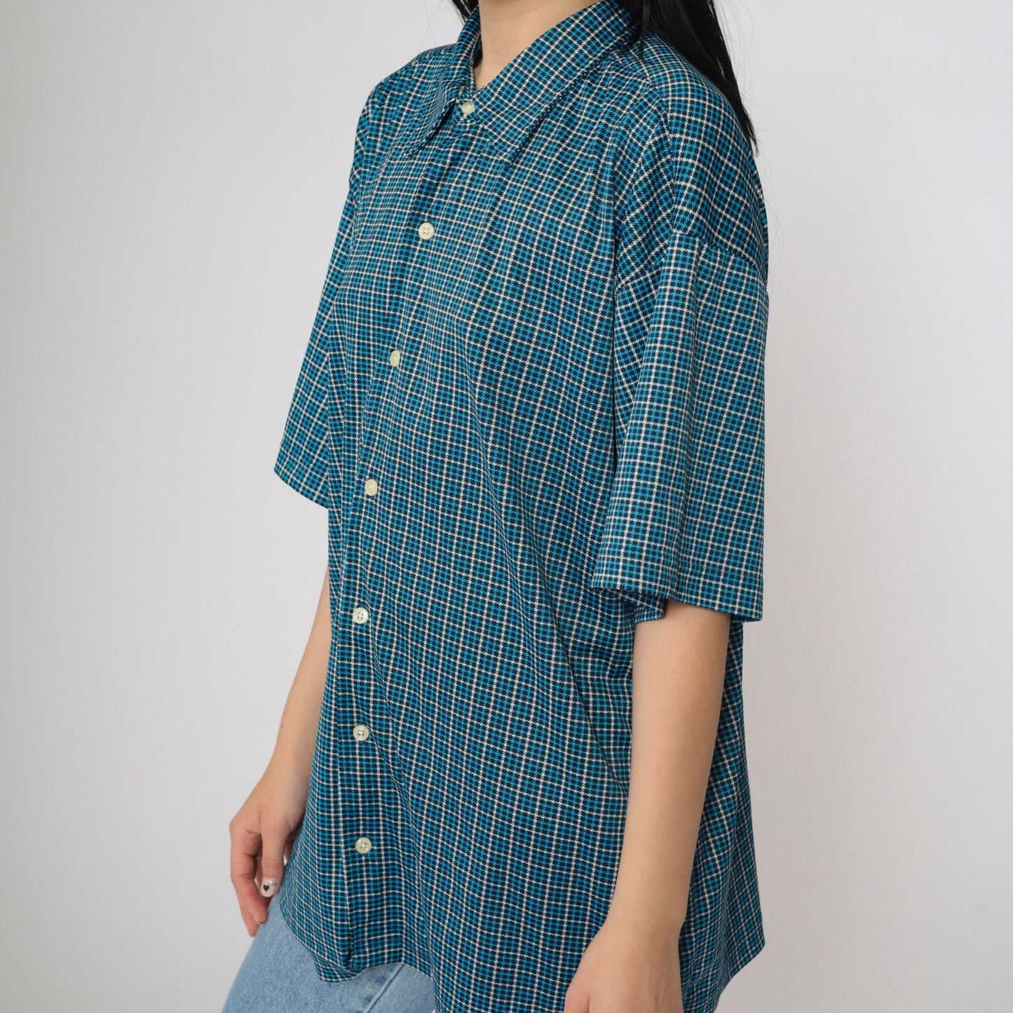 Gap Y2K Blue Houndstooth Button-Up Shirt Men's Extra Large XL