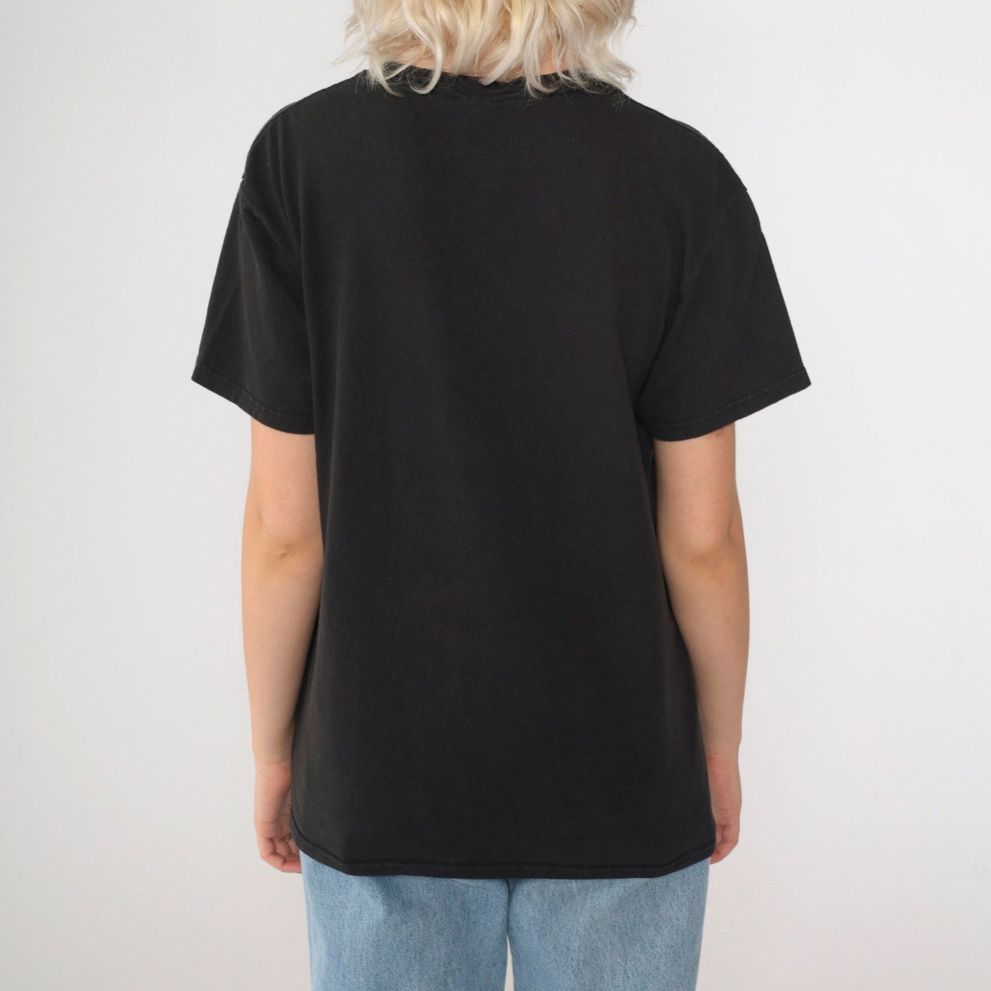 00s Smiley Face Flame Graphic T-Shirt Black Cotton Crew Neck Medium