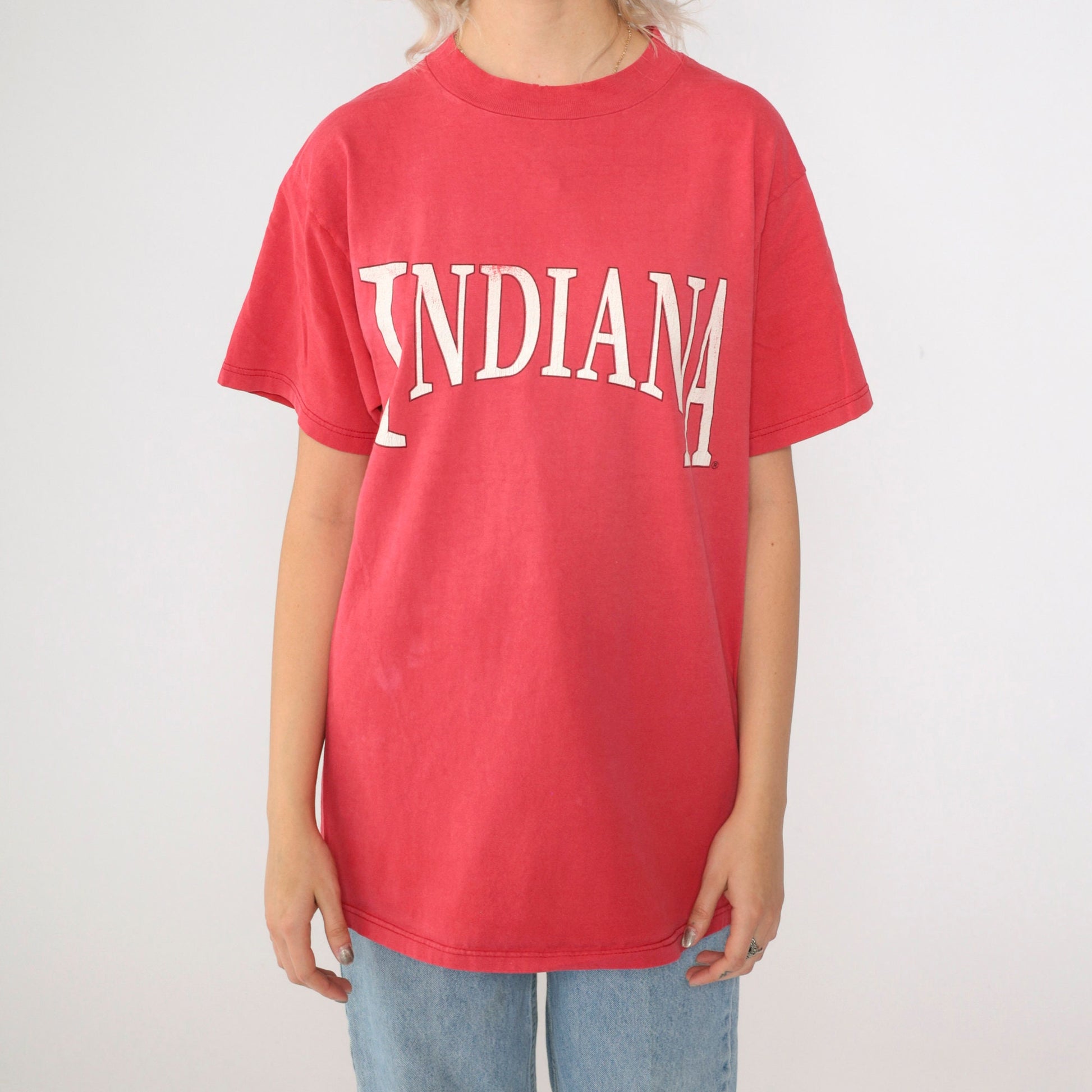90s Indiana Graphic T-Shirt Faded Red Destination Tee Medium
