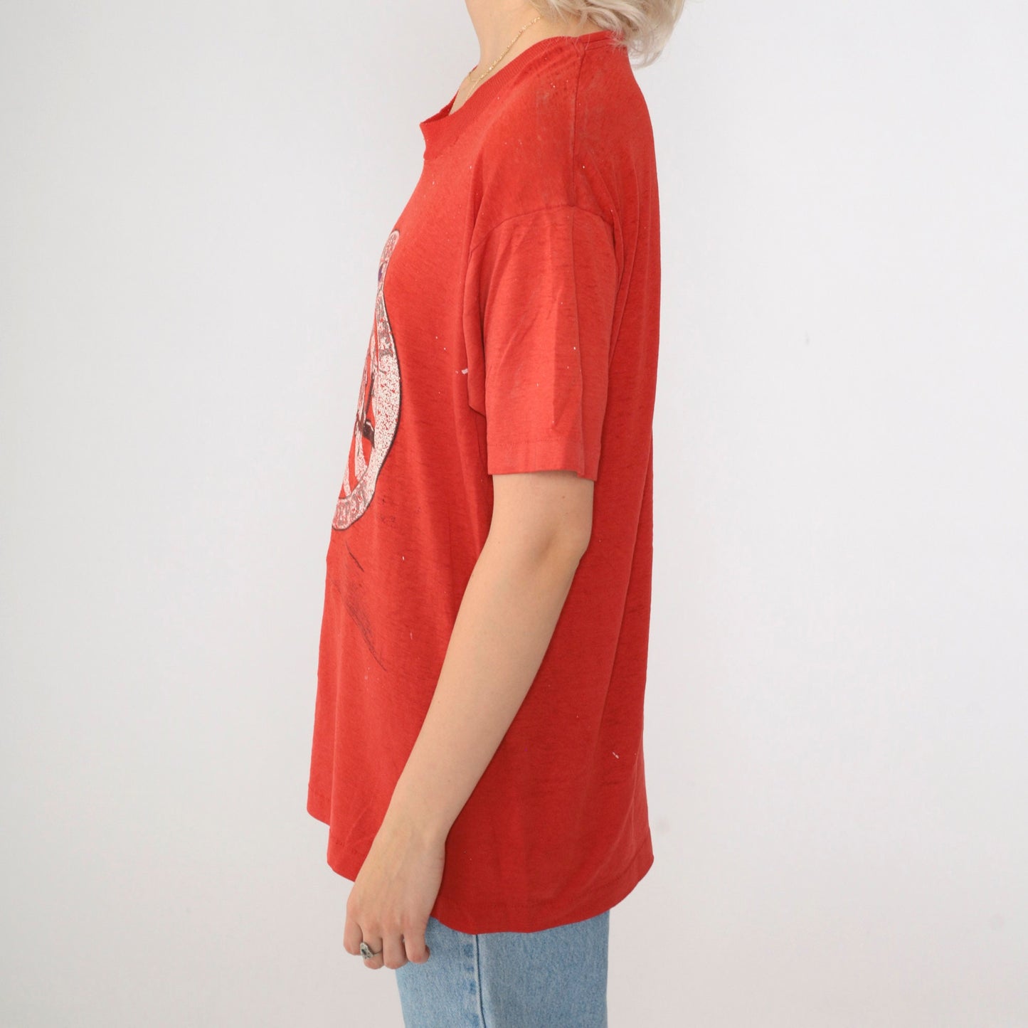 80s Corpus Christi Army Depot Helicopter Graphic T-Shirt Red Screen Stars Medium