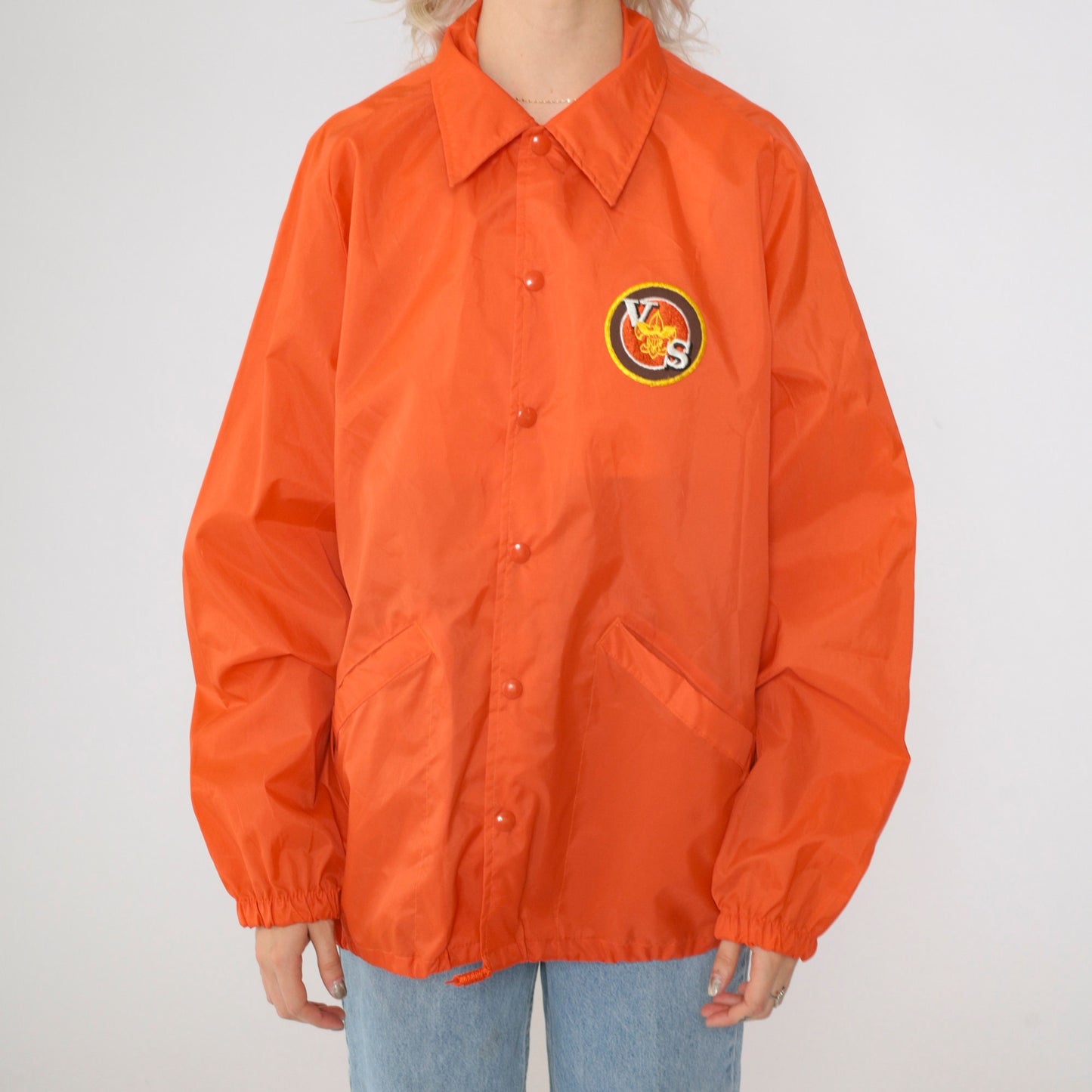 70s Boy Scouts of America Varsity Scout Orange Nylon Windbreaker Jacket Large L