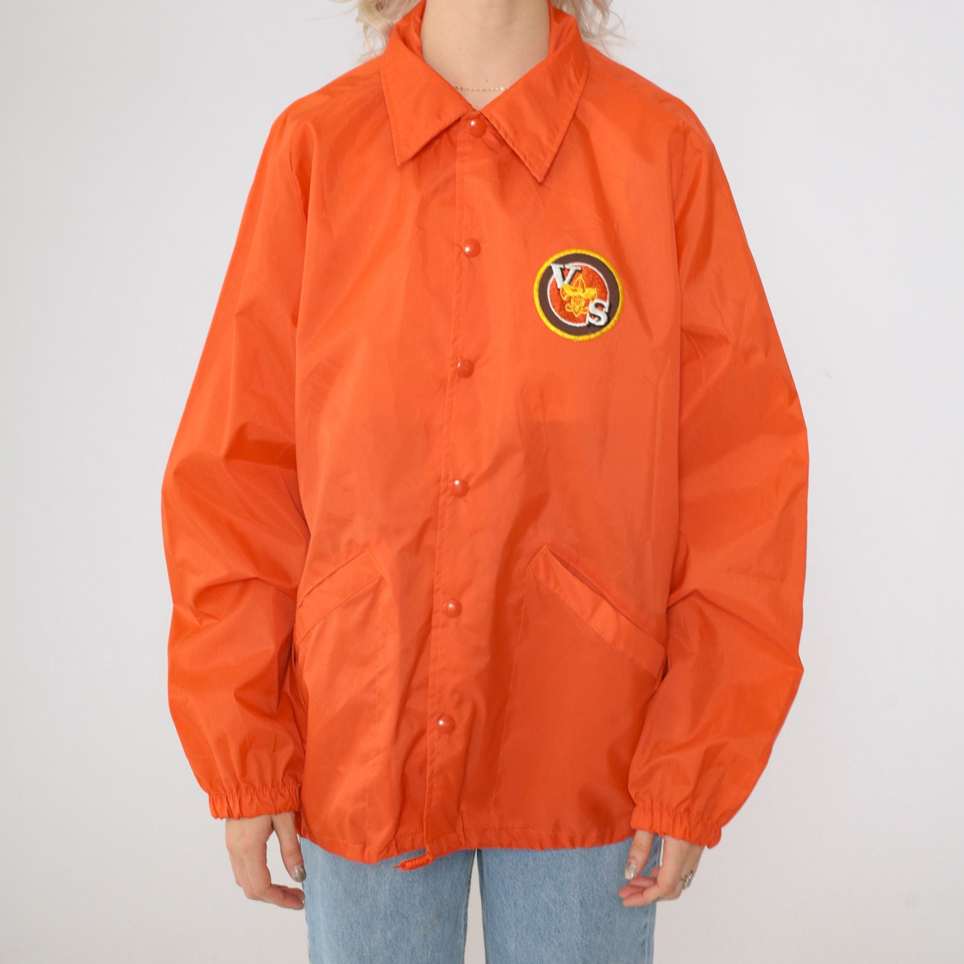 70s Boy Scouts of America Varsity Scout Orange Nylon Windbreaker Jacket Large L