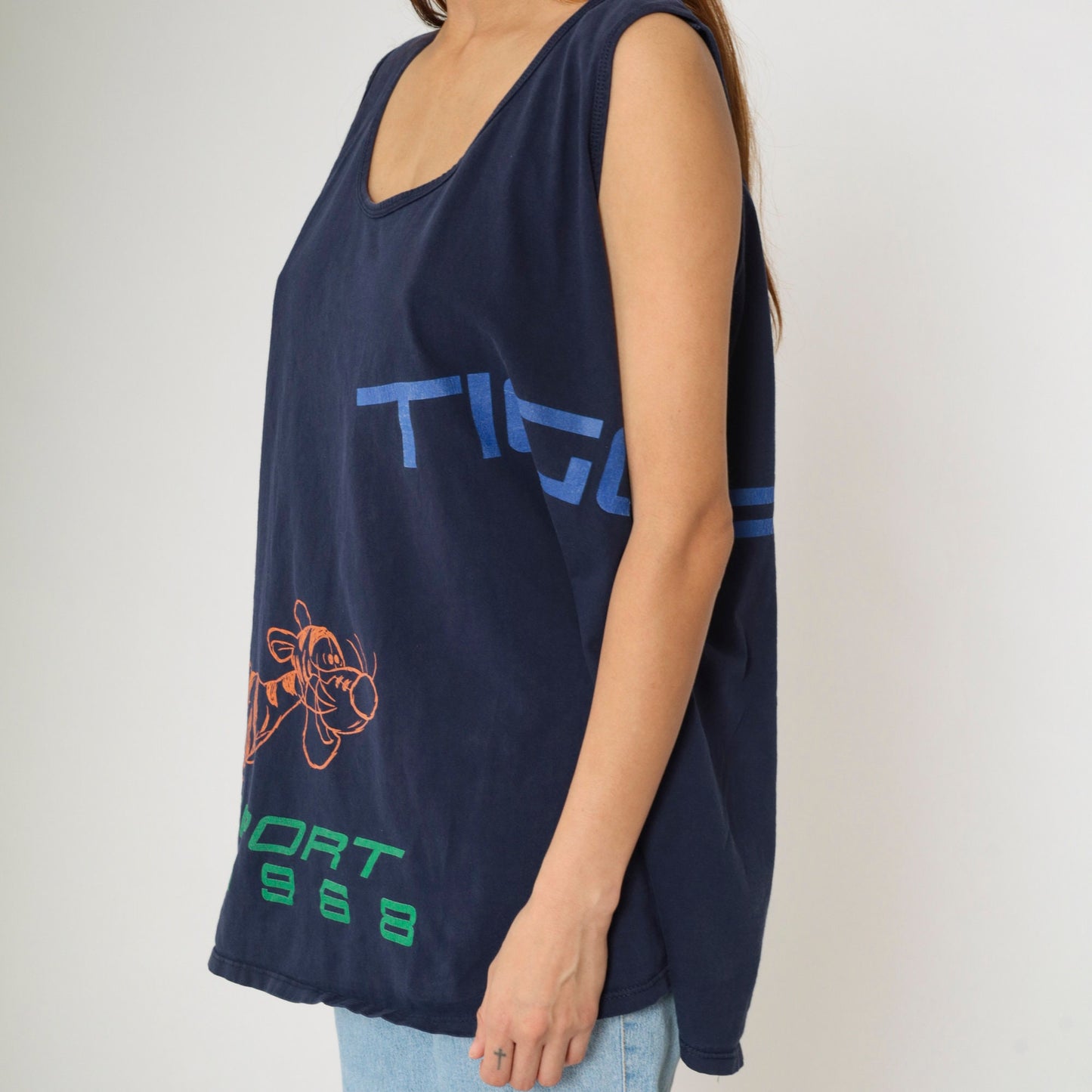 90s Disney Store Tigger Sport Tank Top Navy Graphic Scoop Neck Extra Large XL