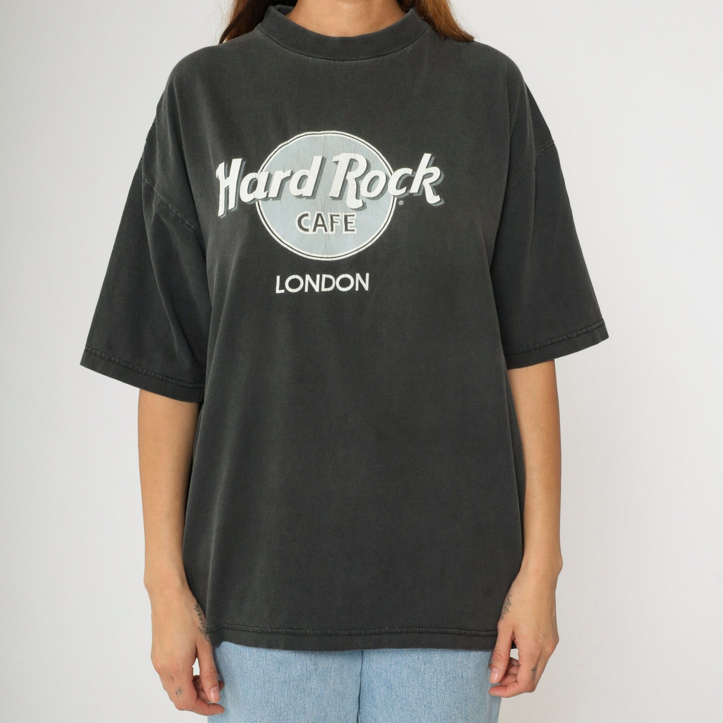 90s Hard Rock Cafe London Graphic T-Shirt Faded Black Extra Large XL