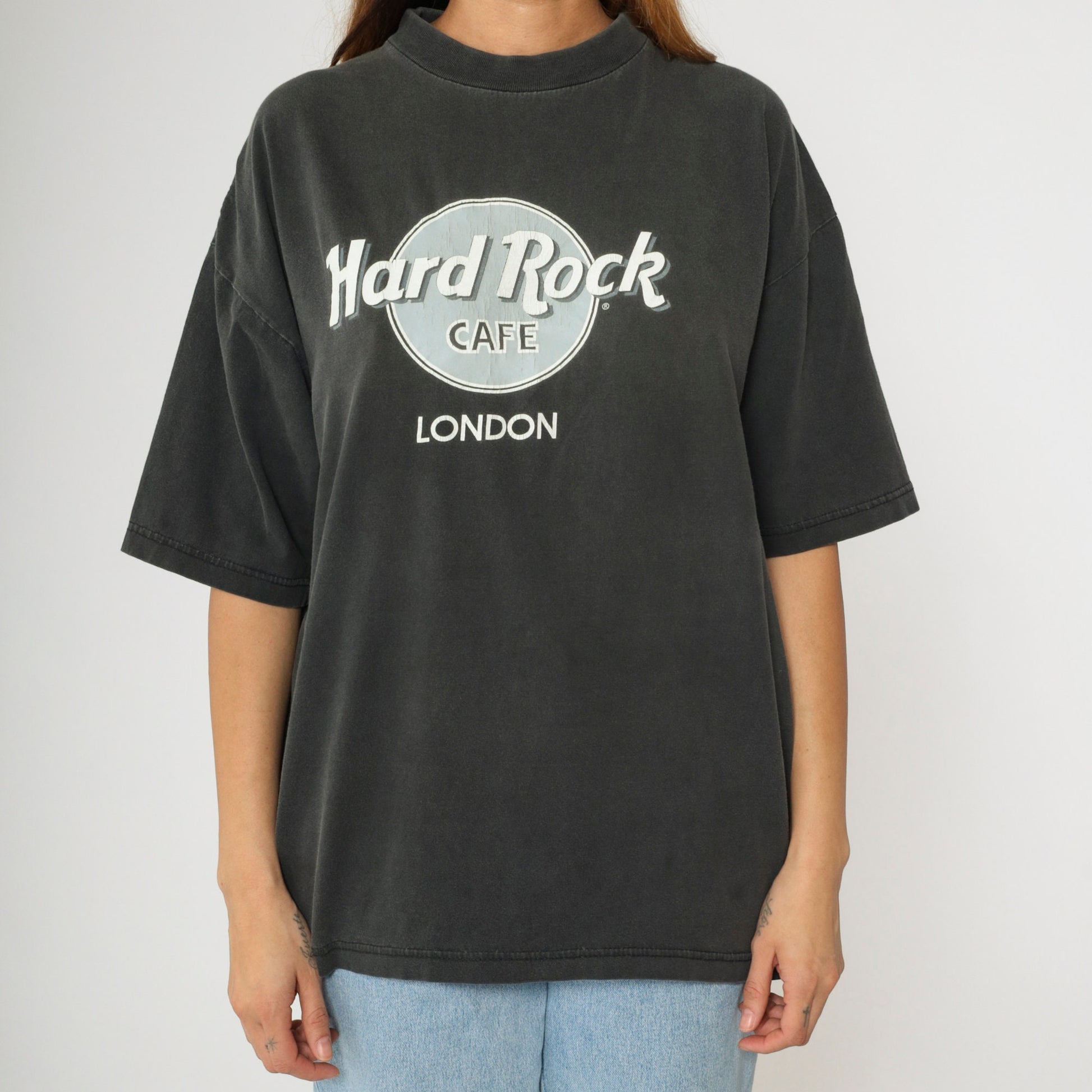 90s Hard Rock Cafe London Graphic T-Shirt Faded Black Extra Large XL