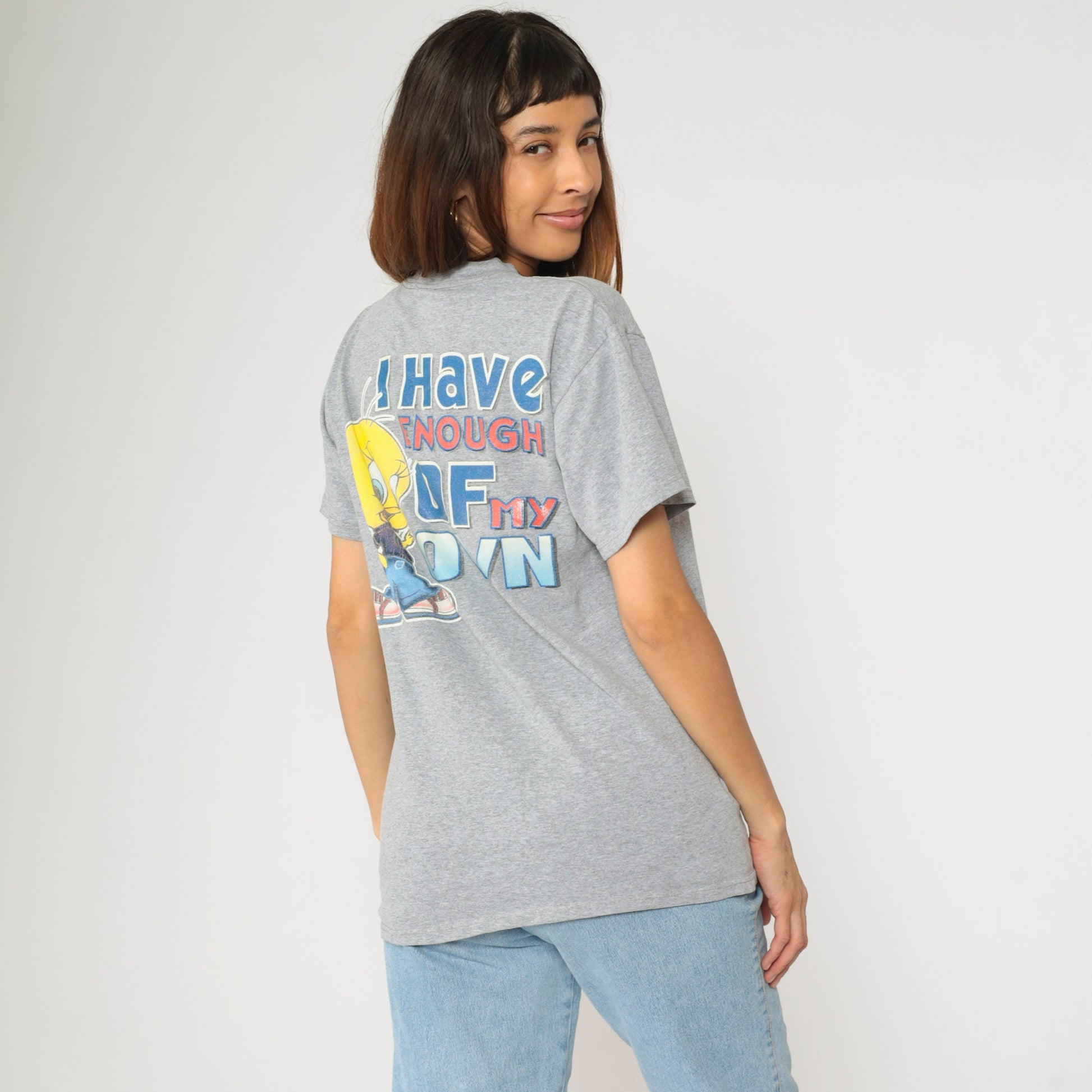 90s Tweety Bird Attitude Graphic T-Shirt Grey Warner Bros Medium