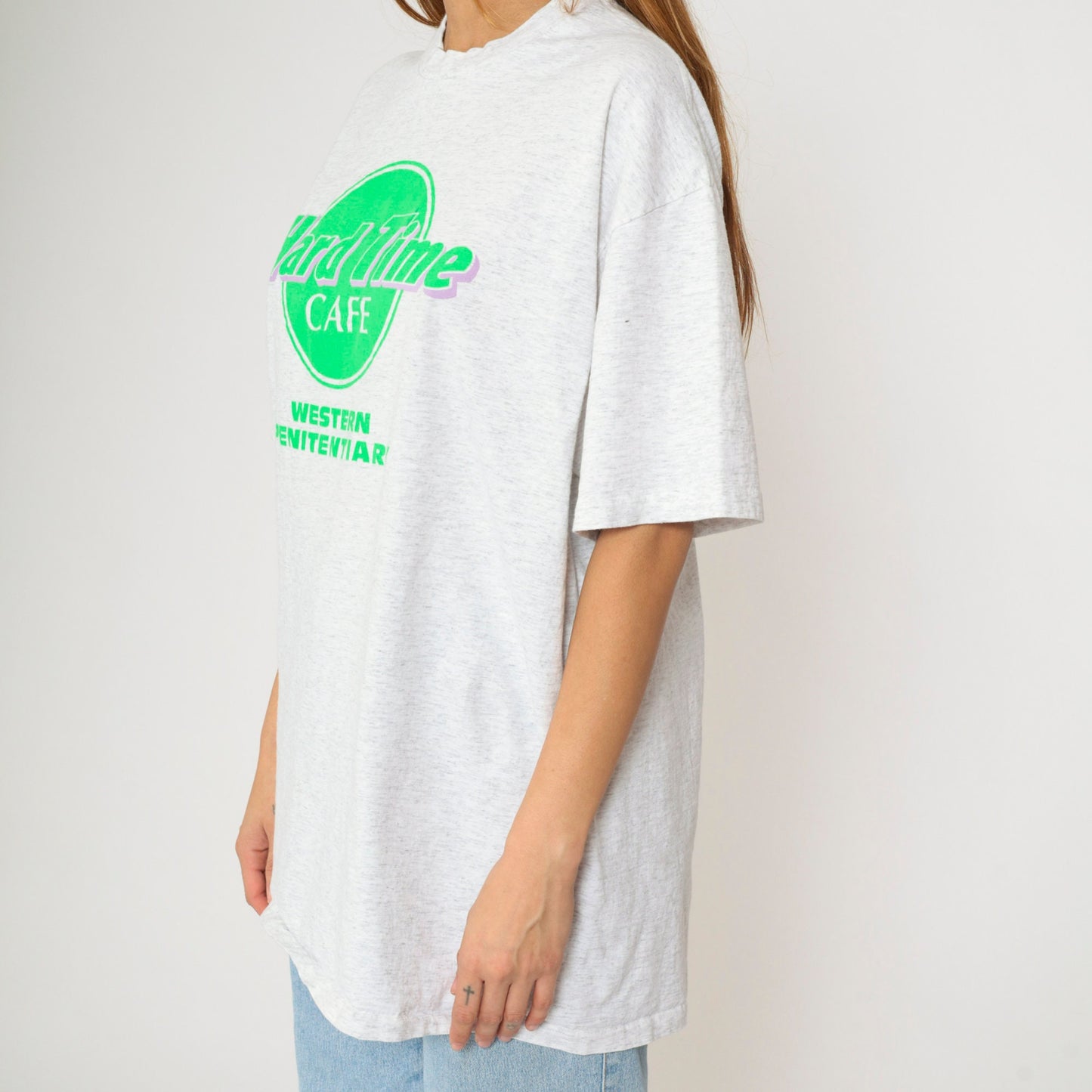 90s Hard Time Cafe Western Penitentiary Graphic T-Shirt Grey Cotton Extra Large