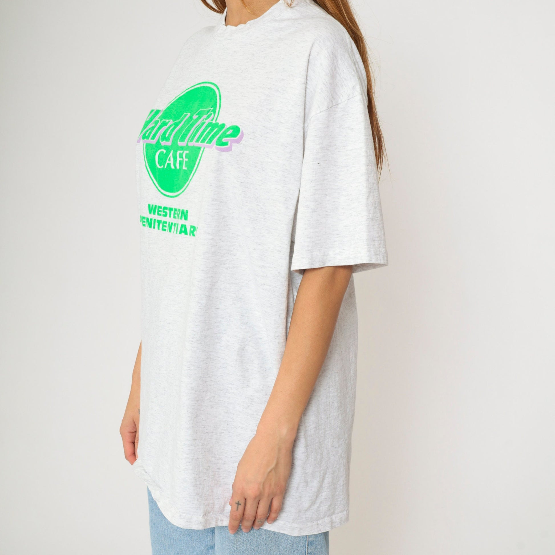 90s Hard Time Cafe Western Penitentiary Graphic T-Shirt Grey Cotton Extra Large