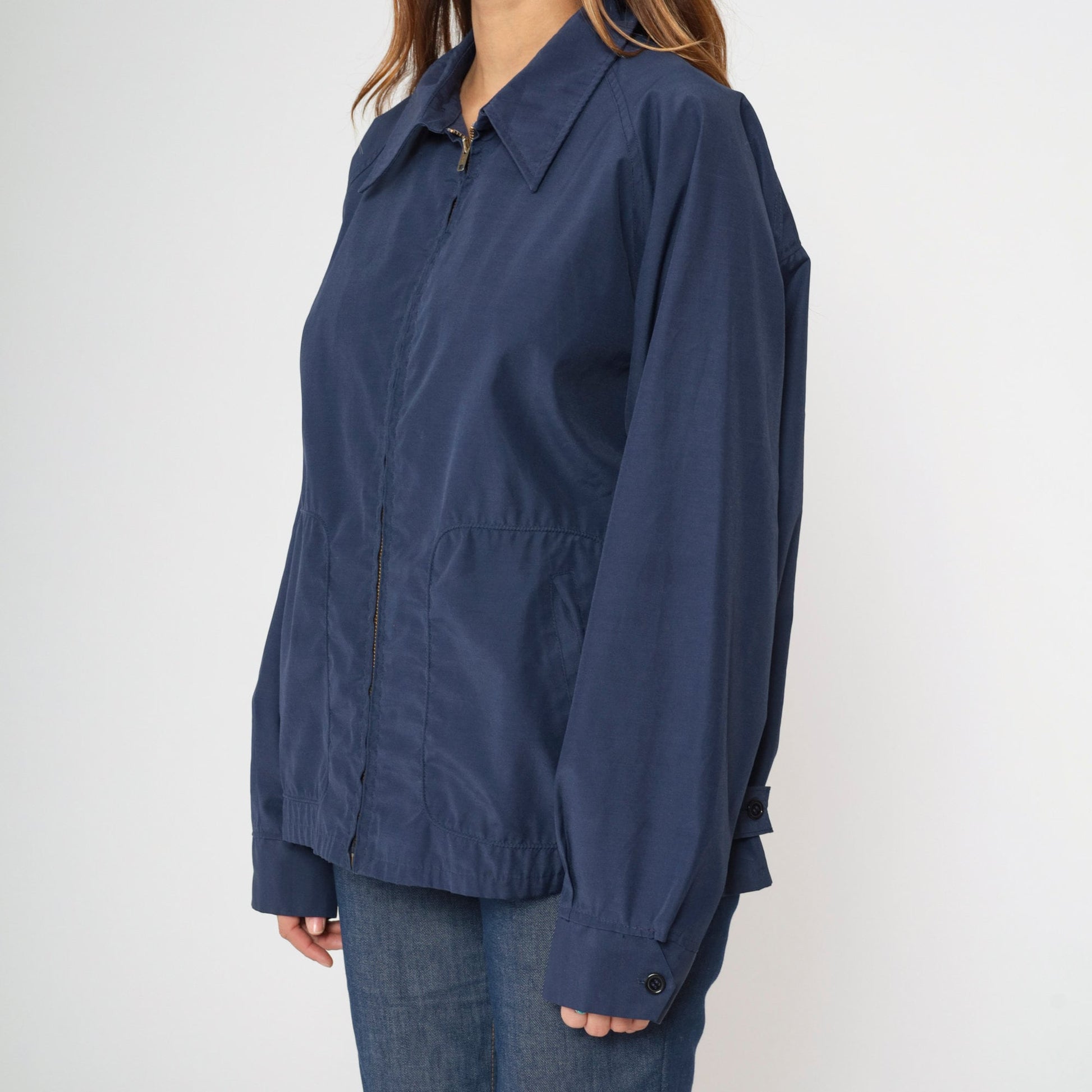70s McGregor Drizzler Windbreaker Navy Zip Jacket Pointed Collar Extra Large