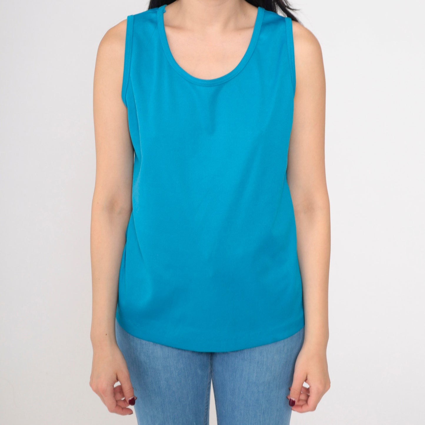 70s Sears Tank Top Bright Blue Scoop Neck Sleeveless Small S