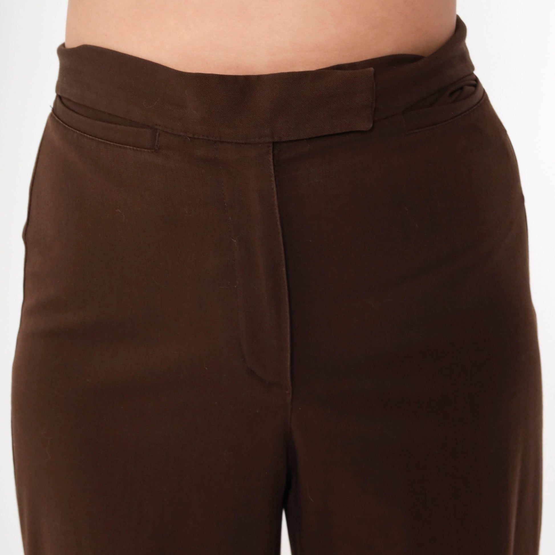 00s Liz Claiborne Brown High-Waisted Cuffed Straight Trousers Small 4