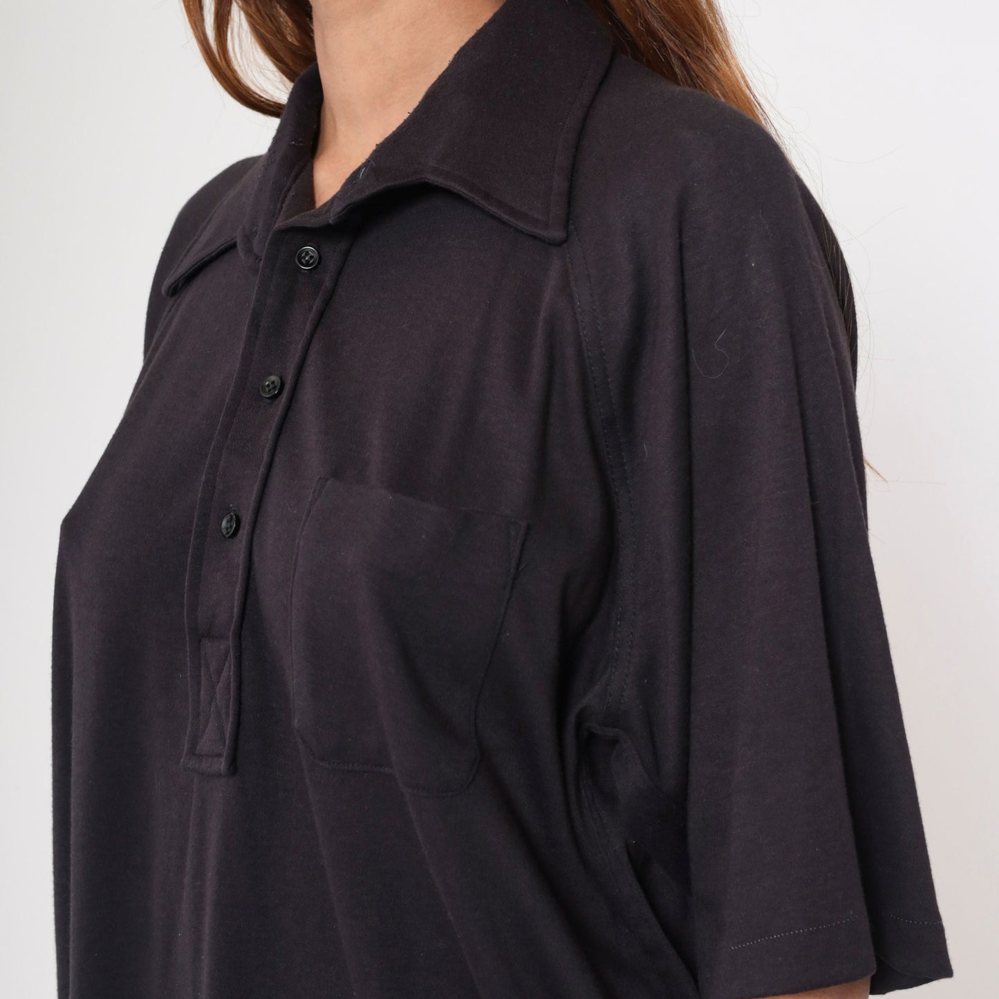 70s Don Loper Black Polo Shirt Raglan Sleeve Half Button Collared Plus Size XXL