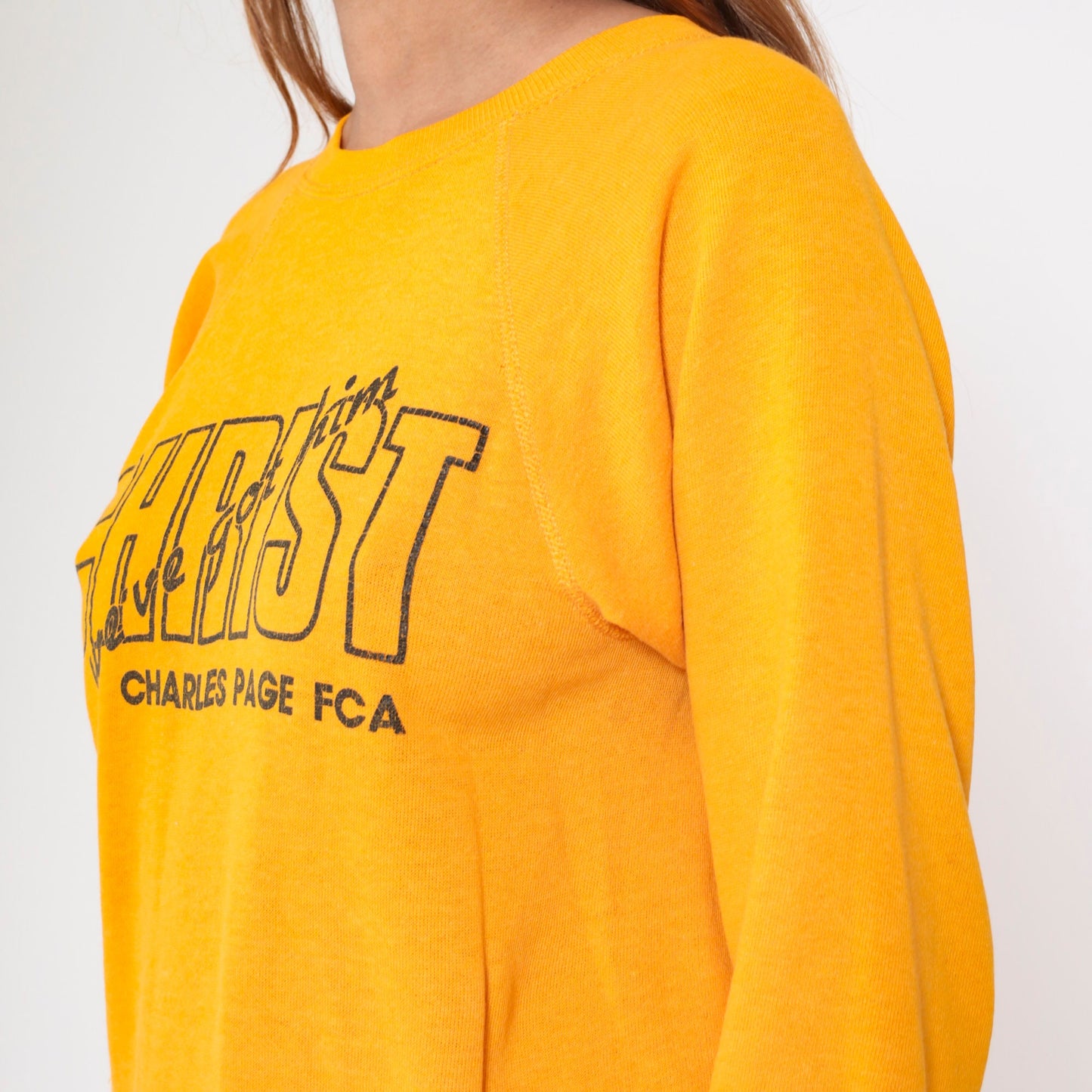80s Christian FCA Sweatshirt 'Christ We've Got Him' Yellow Raglan Extra Small