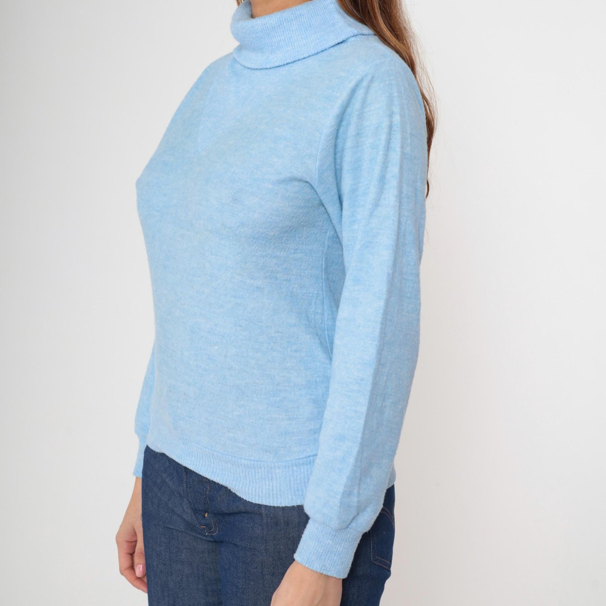 80s Baby Blue Turtleneck Sweatshirt Ski Modes Slouchy Small Medium