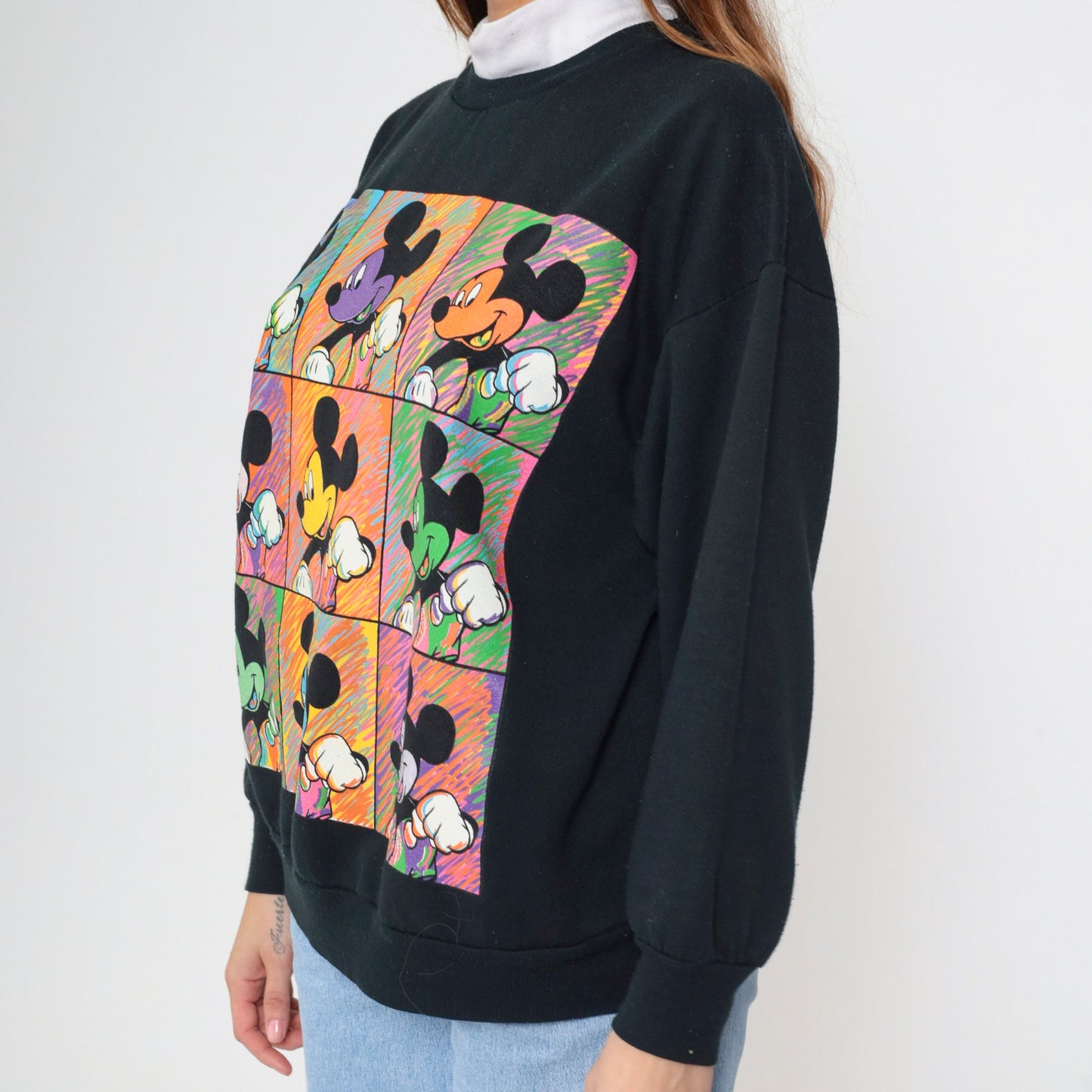 90s Mickey Mouse Turtleneck Sweatshirt Black Disney Embroidered Large