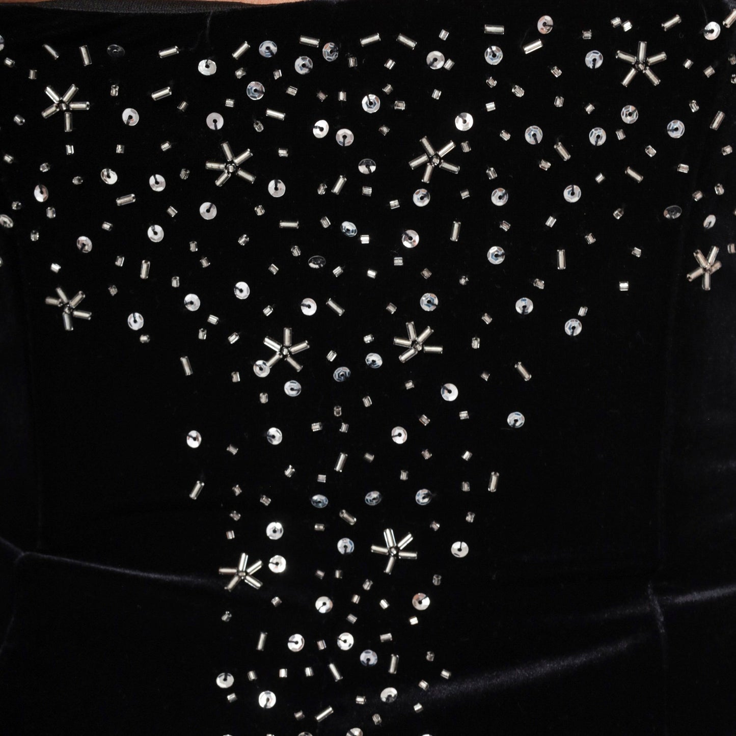 90s Dave & Johnny Black Velvet Halter Maxi Dress Beaded Sequin Sheath Extra Small