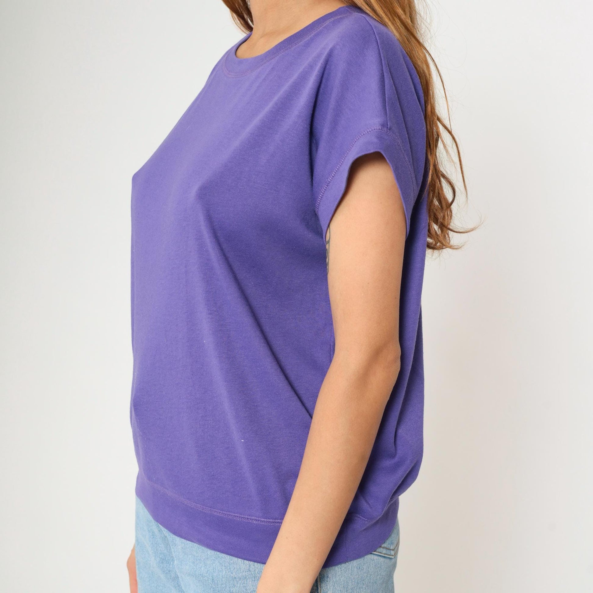 90s Purple T-Shirt Dolman Sleeve Banded Hem Slouchy Fit Large