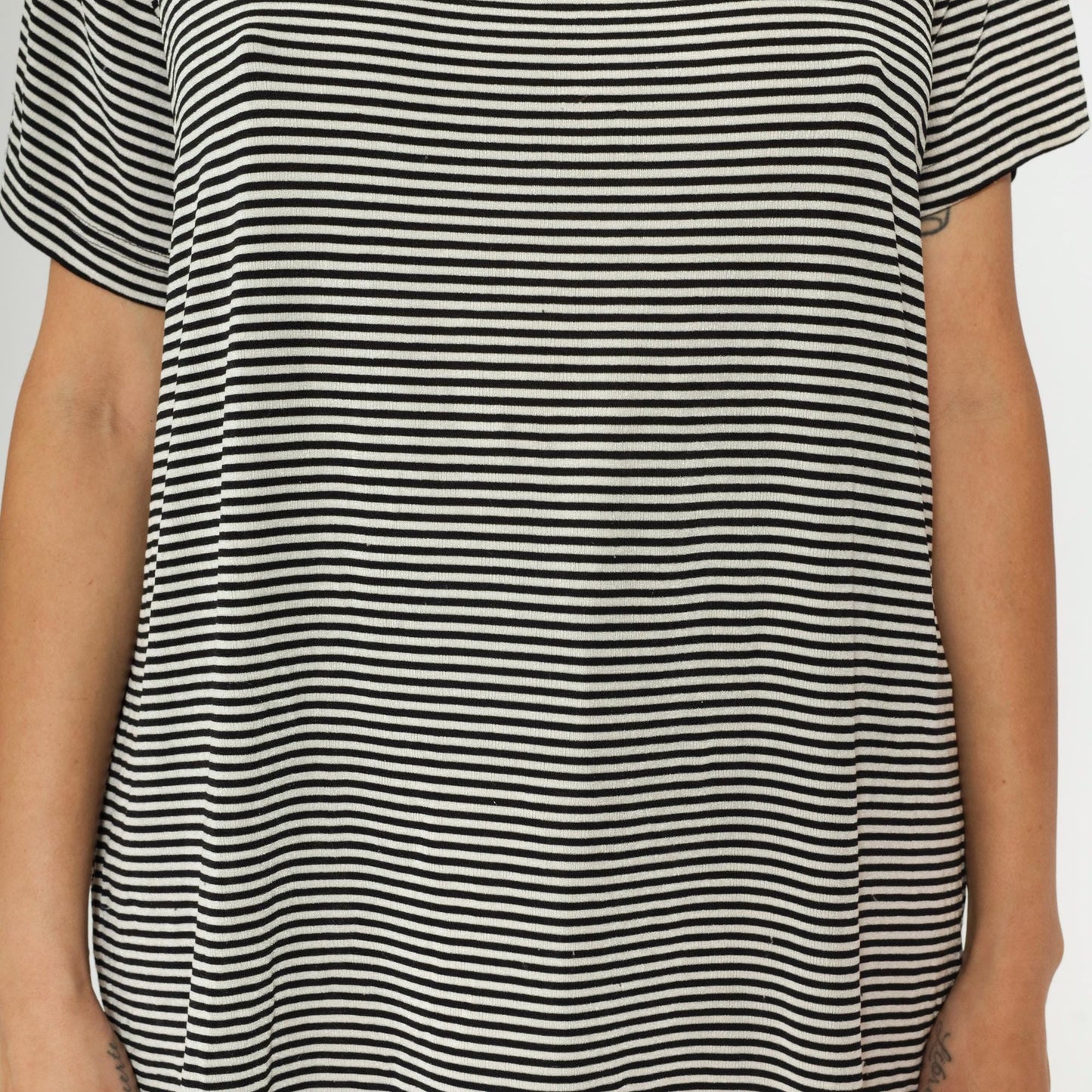 90s Black White Striped Scoop Neck Top Short Sleeve Plus Size XXL